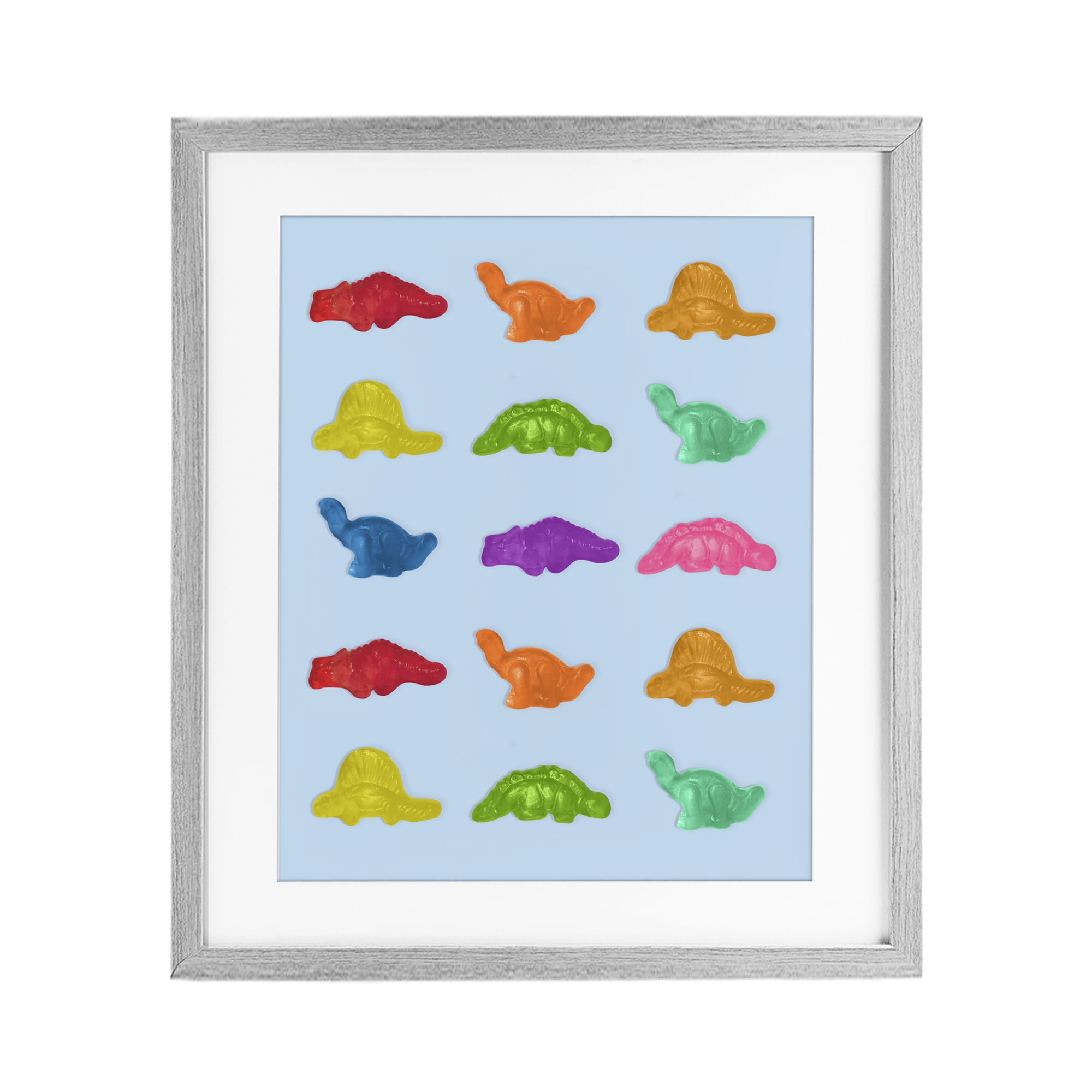 Stupell Industries Colorful Dinosaur Candies Gray Framed Print Under Glass, design by LISH Creative