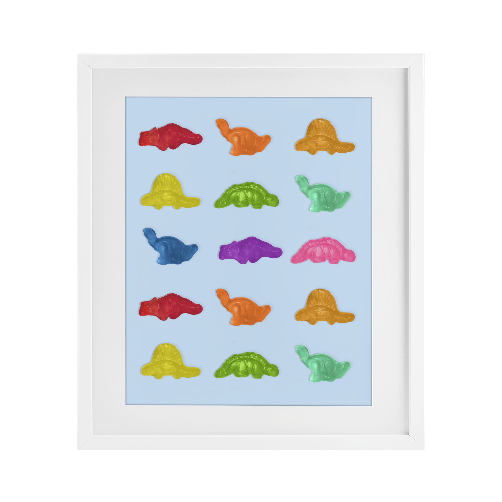 Stupell Industries Colorful Dinosaur Candies White Framed Print Under Glass, design by LISH Creative