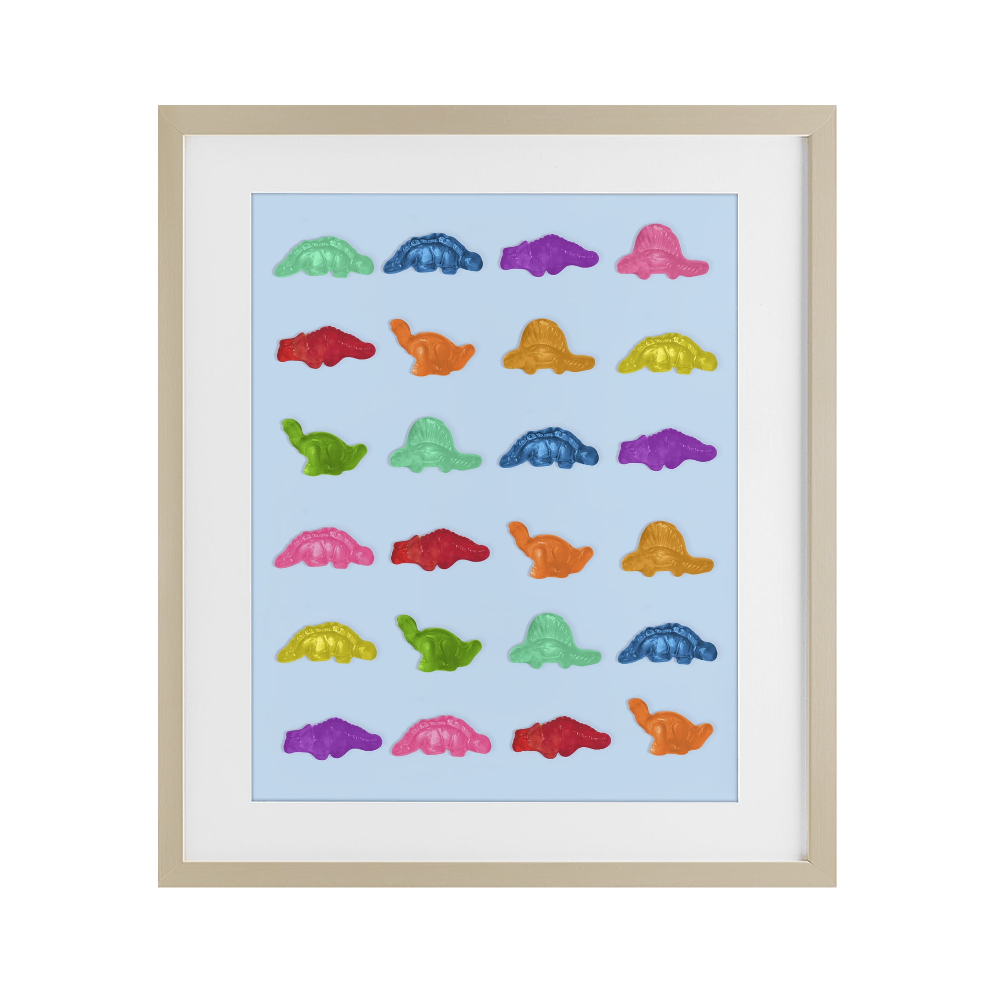 Stupell Industries Colorful Dinosaur Gummies Birch Framed Print Under Glass, design by LISH Creative