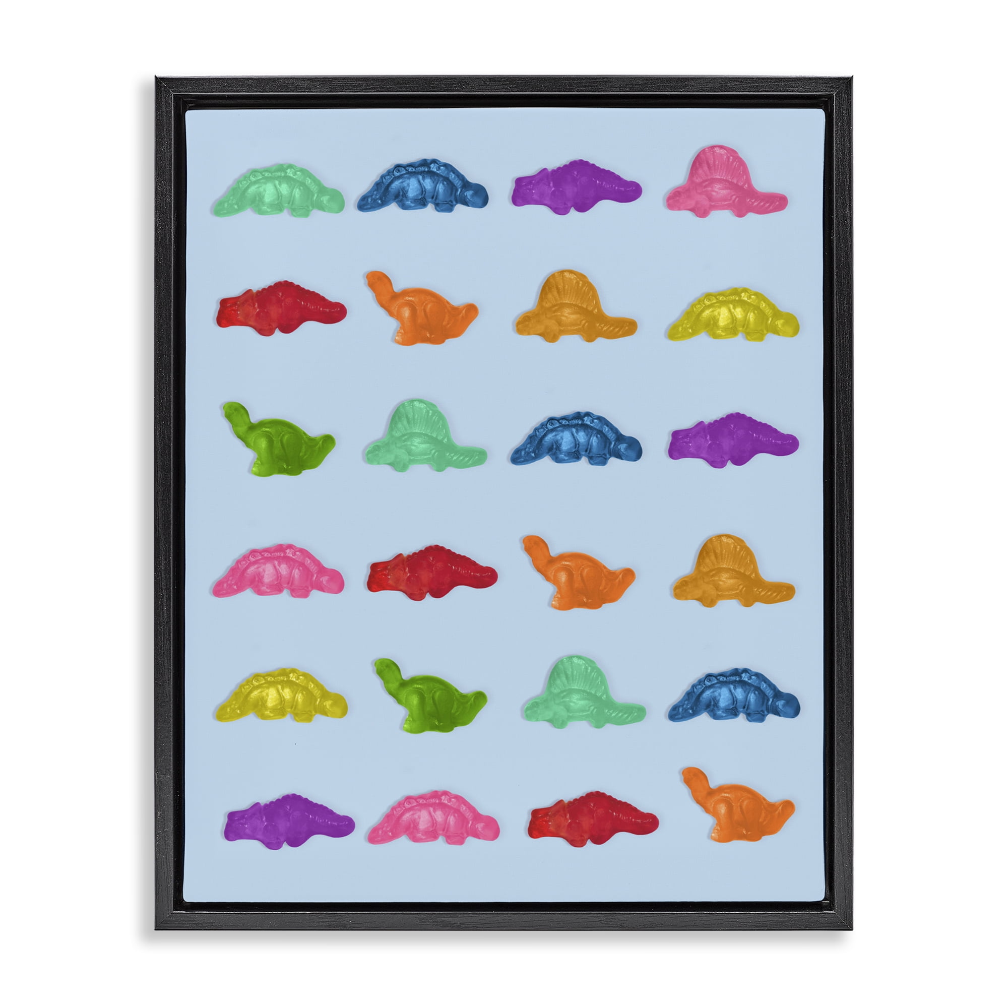 Stupell Industries Colorful Dinosaur Gummies Black Framed Floater Canvas Wall Art, design by LISH Creative