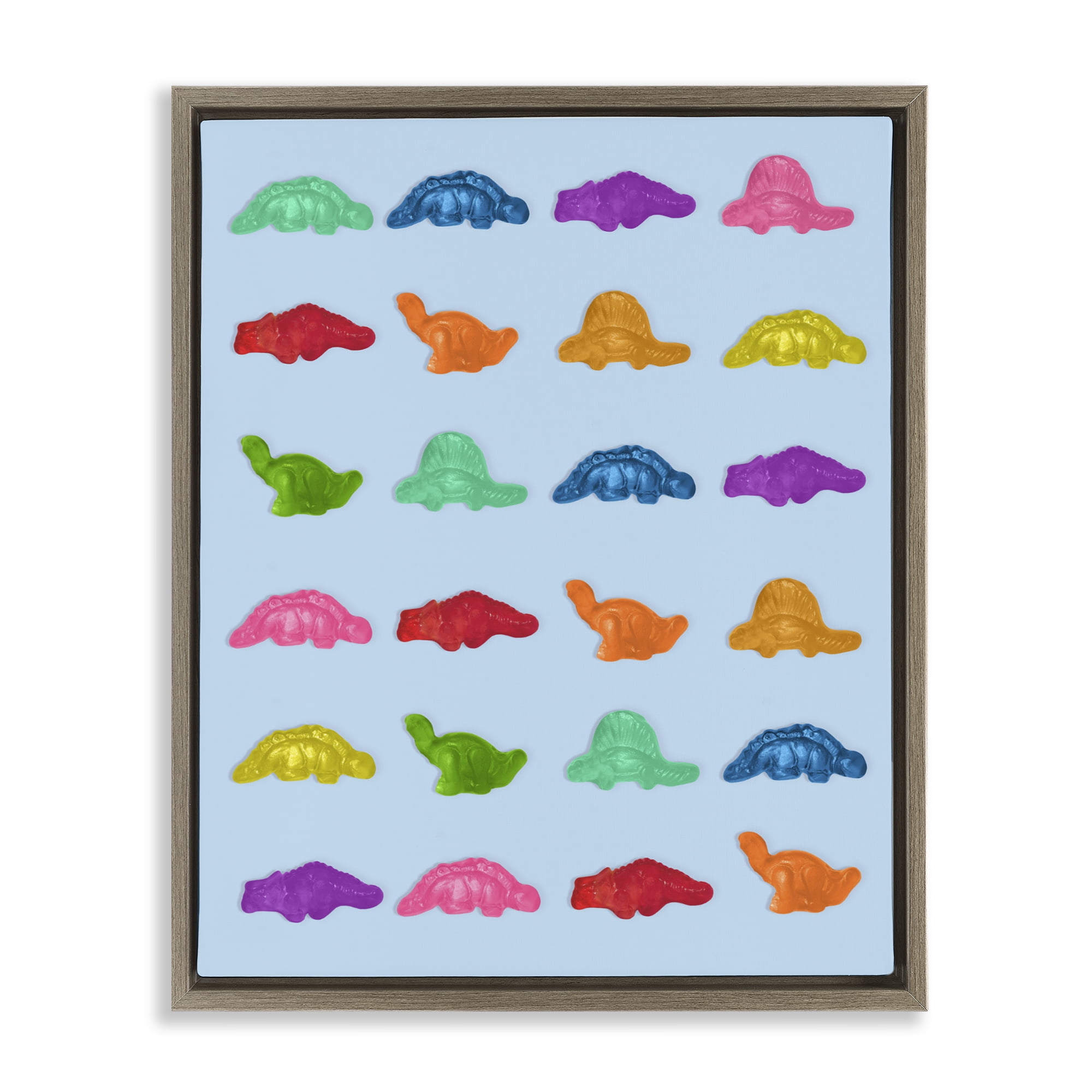Stupell Industries Colorful Dinosaur Gummies Brown Framed Floater Canvas Wall Art, design by LISH Creative