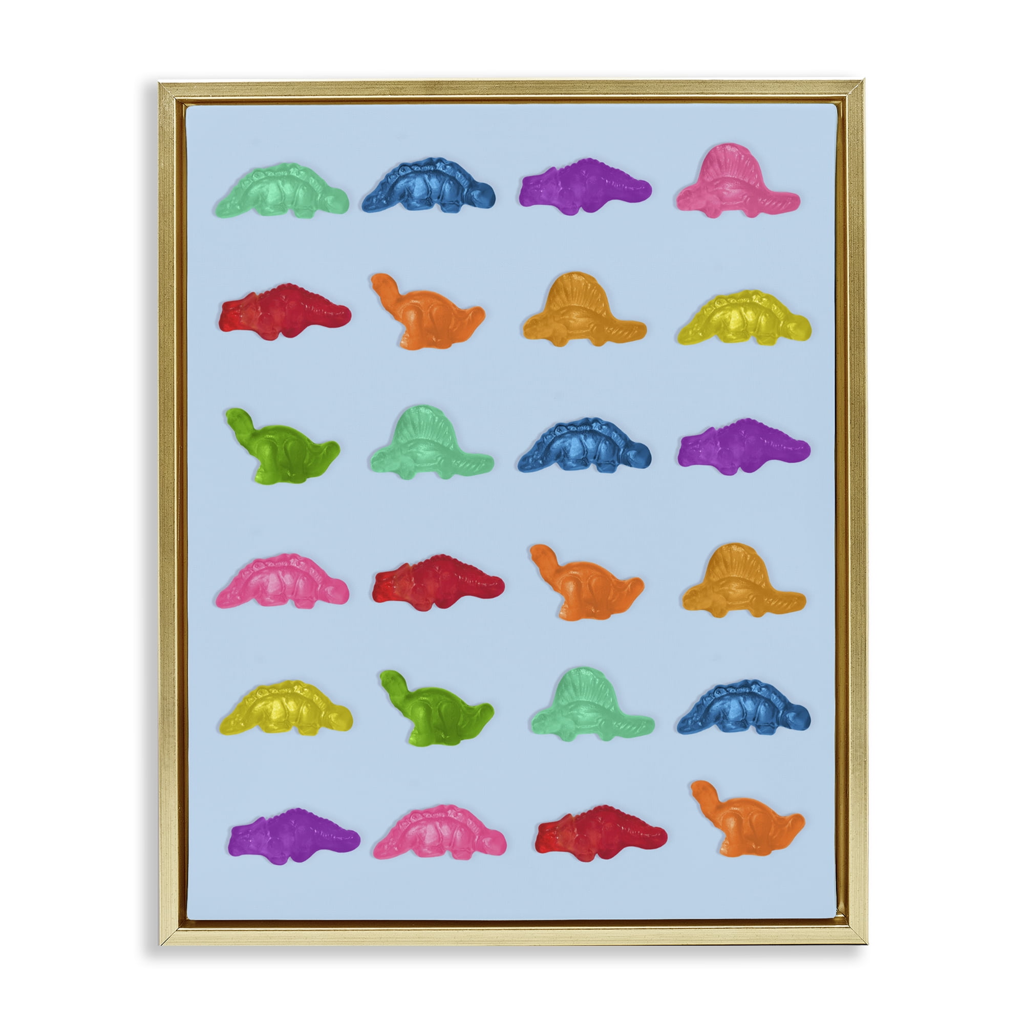 Stupell Industries Colorful Dinosaur Gummies Gold Framed Floater Canvas Wall Art, design by LISH Creative