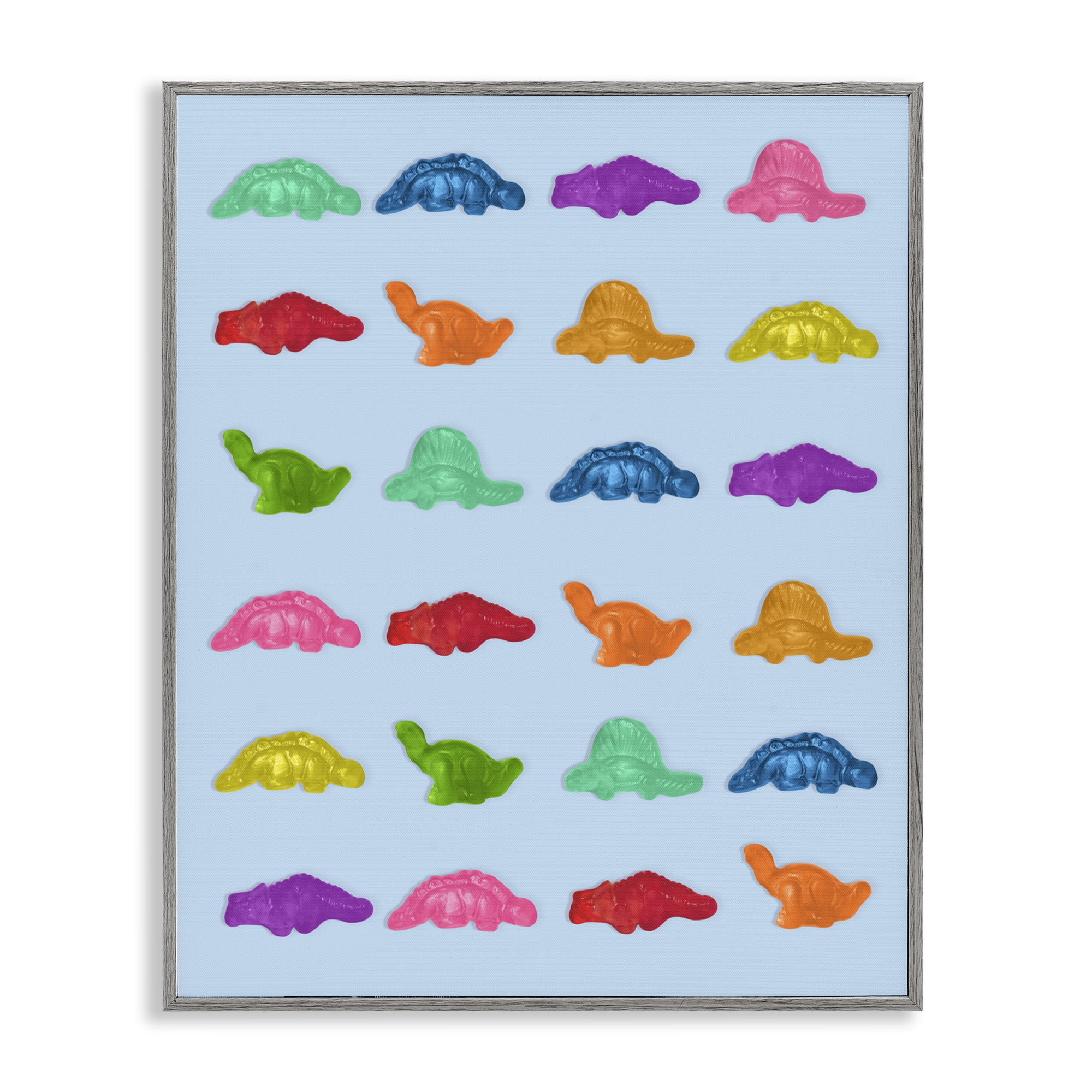 Stupell Industries Colorful Dinosaur Gummies Gray Framed Giclee Art, design by LISH Creative