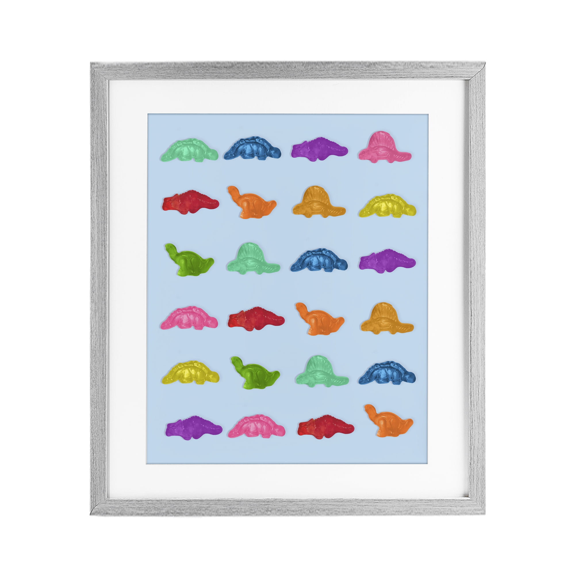 Stupell Industries Colorful Dinosaur Gummies Gray Framed Print Under Glass, design by LISH Creative