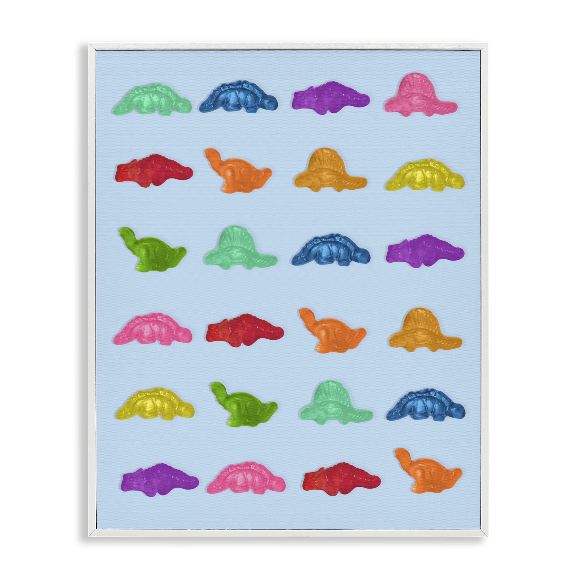 Stupell Industries Colorful Dinosaur Gummies White Framed Giclee Art, design by LISH Creative