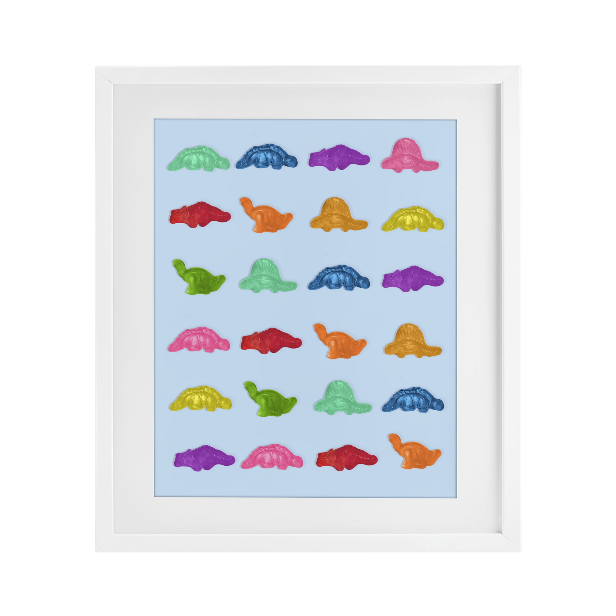 Stupell Industries Colorful Dinosaur Gummies White Framed Print Under Glass, design by LISH Creative