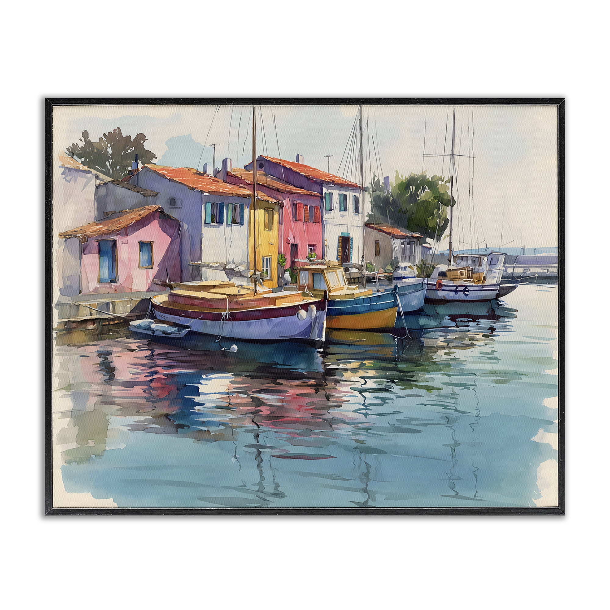 Stupell Industries Colorful Docks Harbor Black Framed Giclee Art, design by Franklyn Gregory