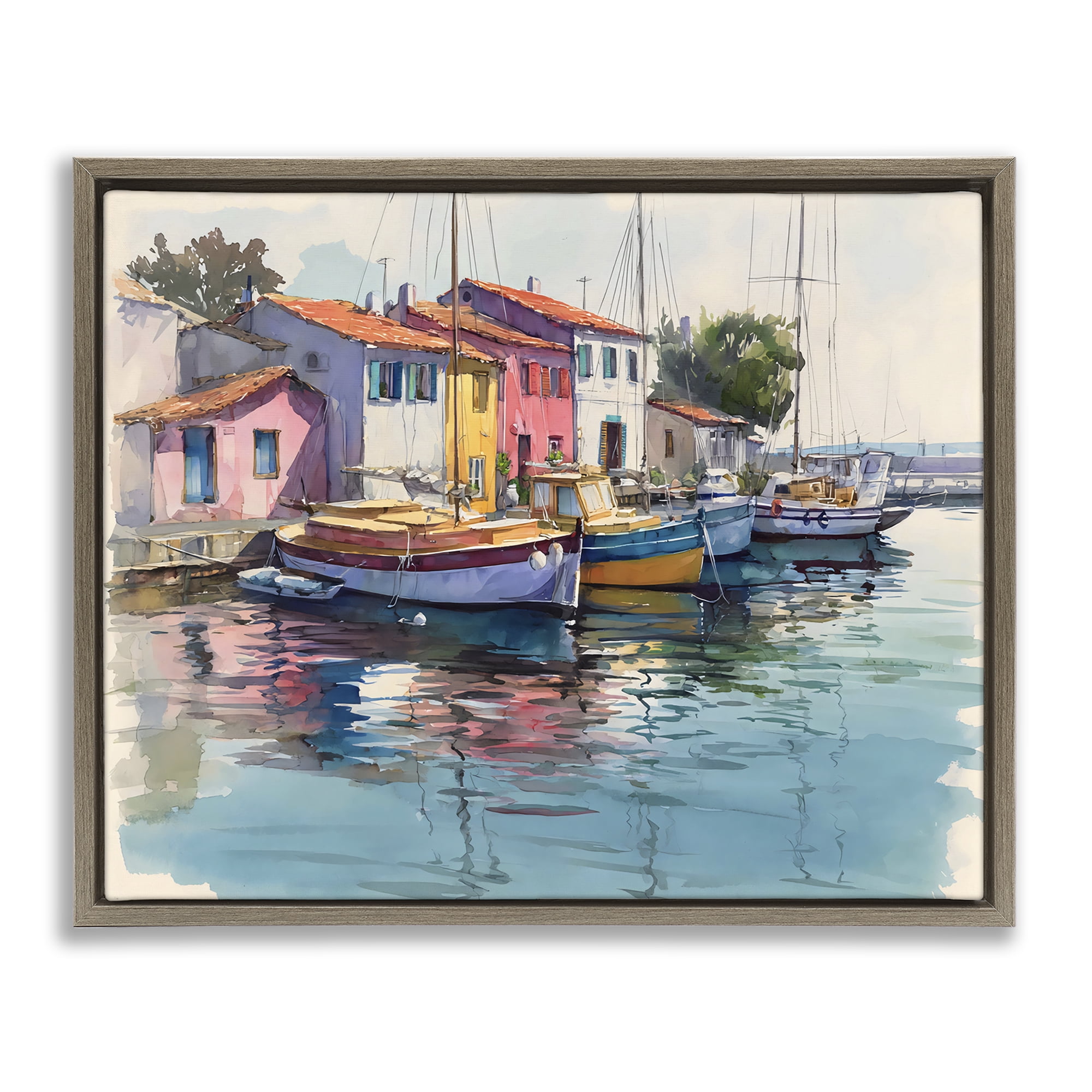 Stupell Industries Colorful Docks Harbor Brown Framed Floater Canvas Wall Art, design by Franklyn Gregory