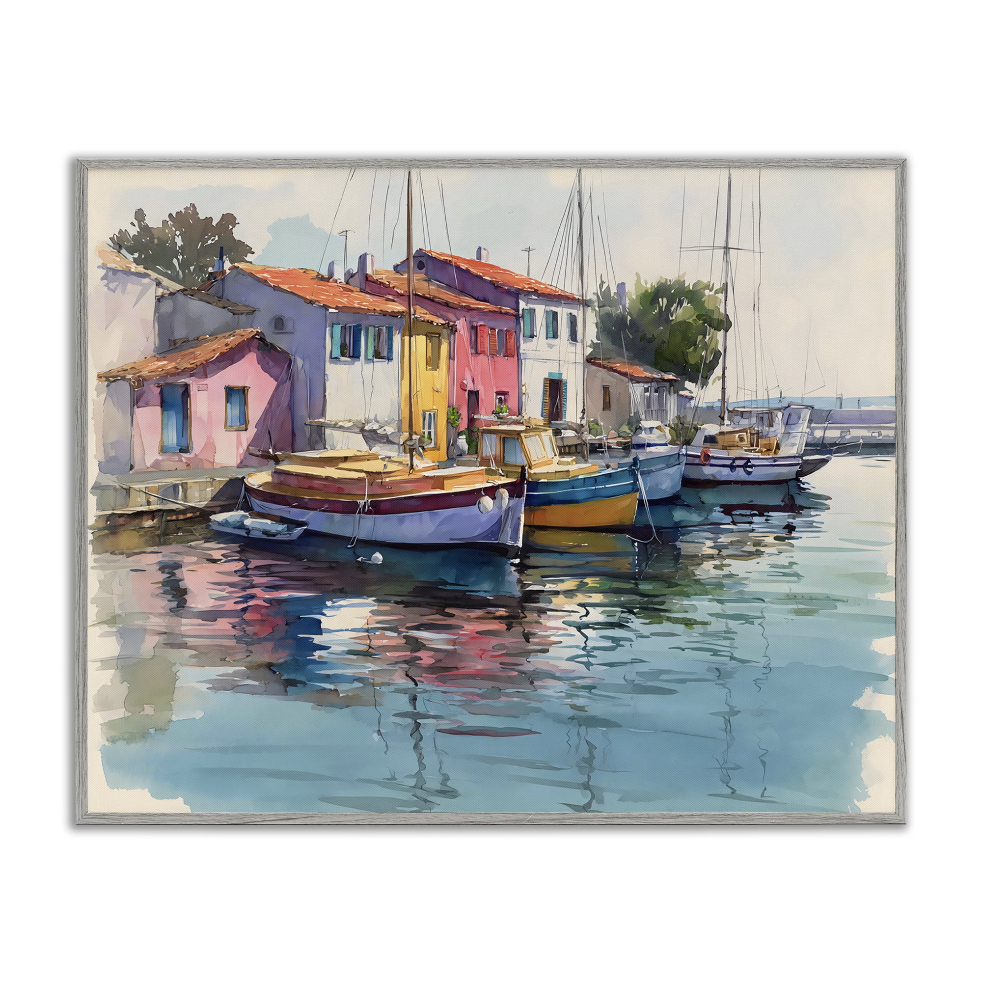 Stupell Industries Colorful Docks Harbor Gray Framed Giclee Art, design by Franklyn Gregory