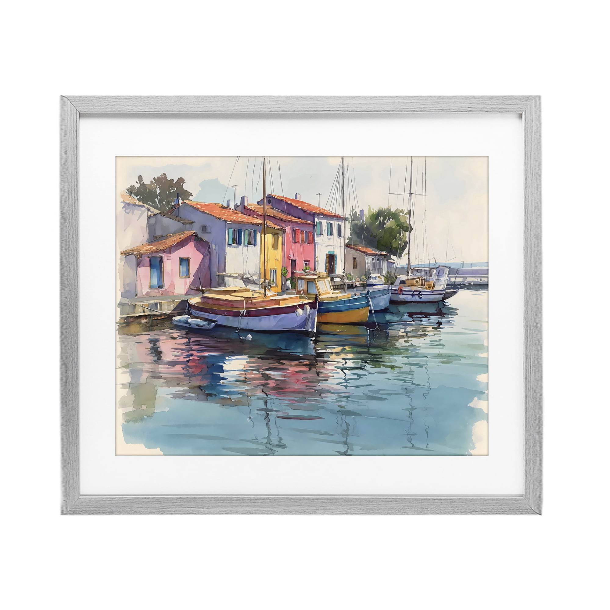 Stupell Industries Colorful Docks Harbor Gray Framed Print Under Glass, design by Franklyn Gregory