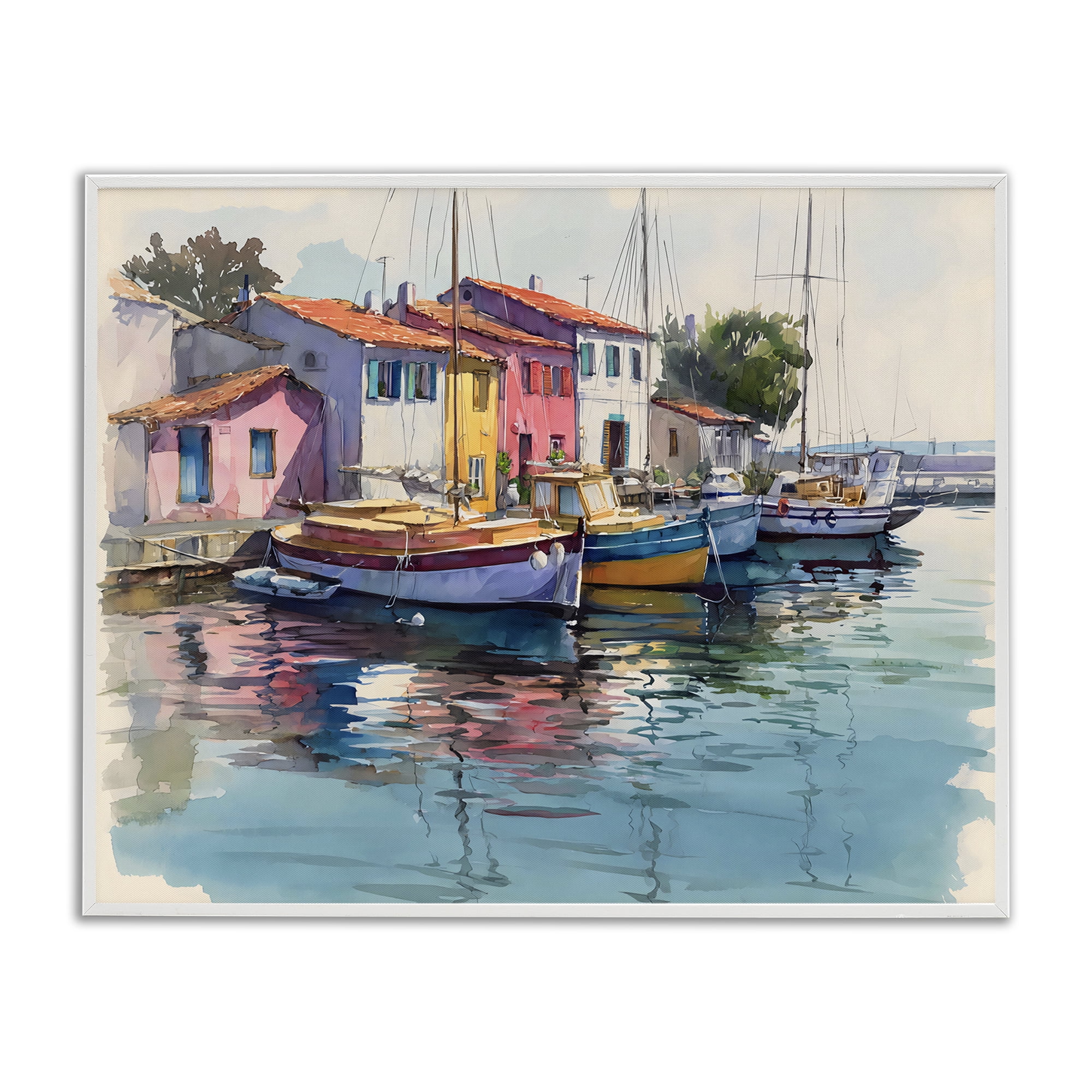 Stupell Industries Colorful Docks Harbor White Framed Giclee Art, design by Franklyn Gregory