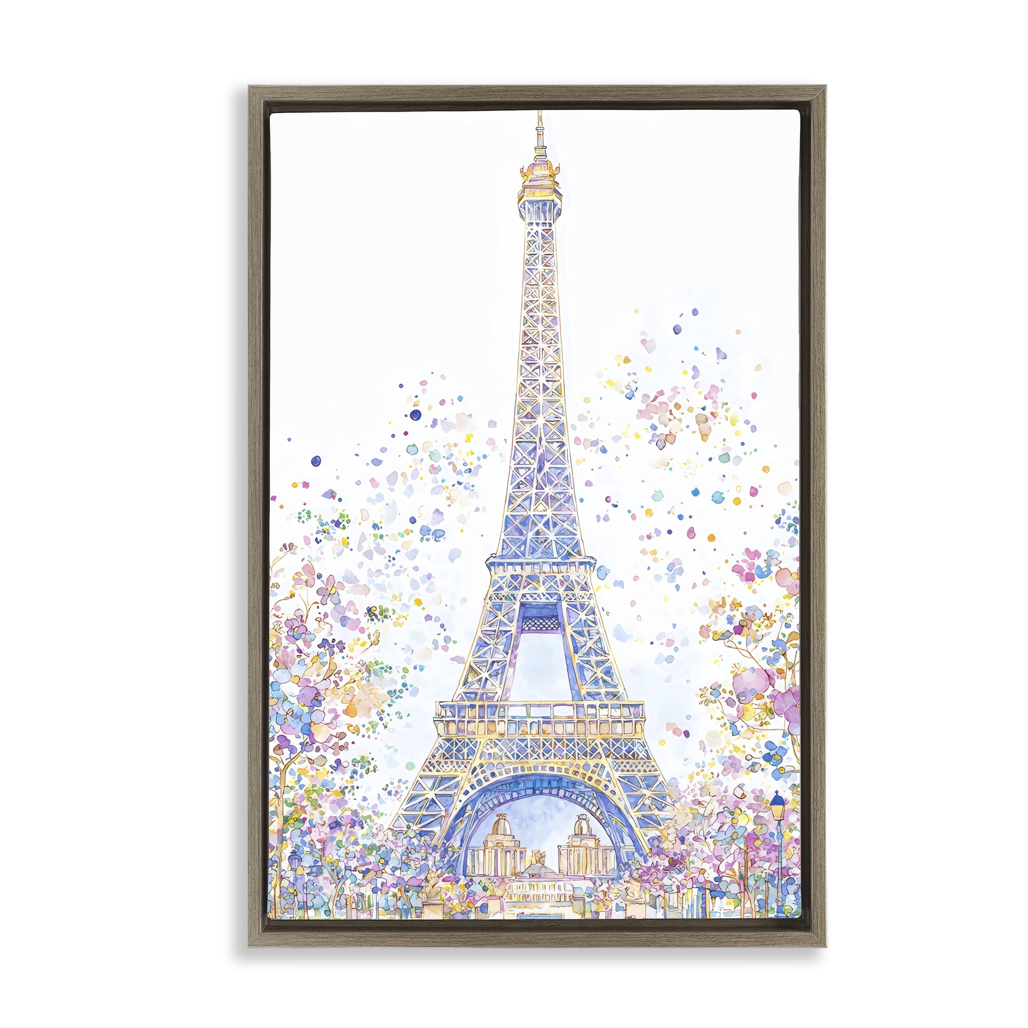Stupell Industries Colorful Eiffel Tower Brown Framed Floater Canvas Wall Art, design by Creative Studio