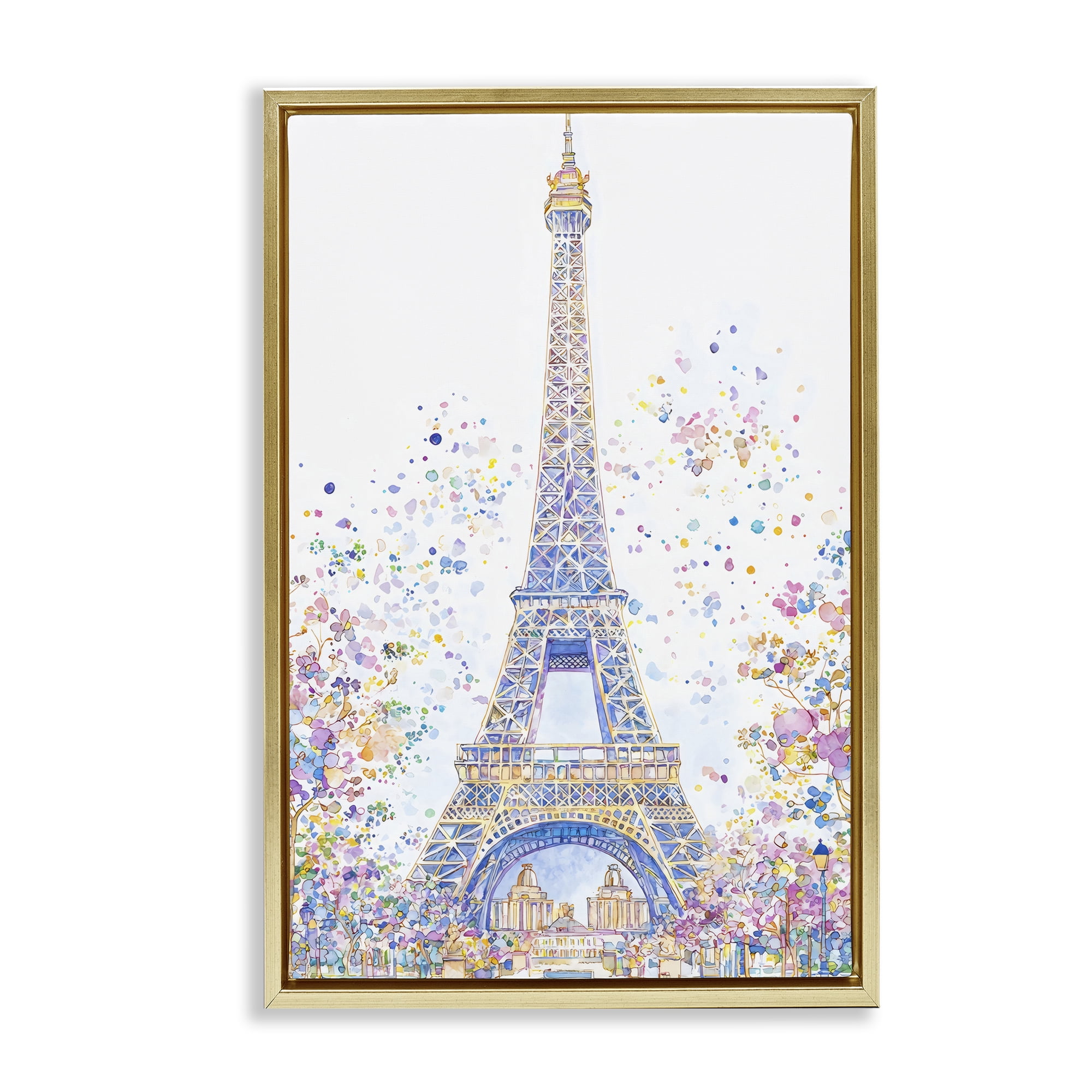 Stupell Industries Colorful Eiffel Tower Gold Framed Floater Canvas Wall Art, design by Creative Studio
