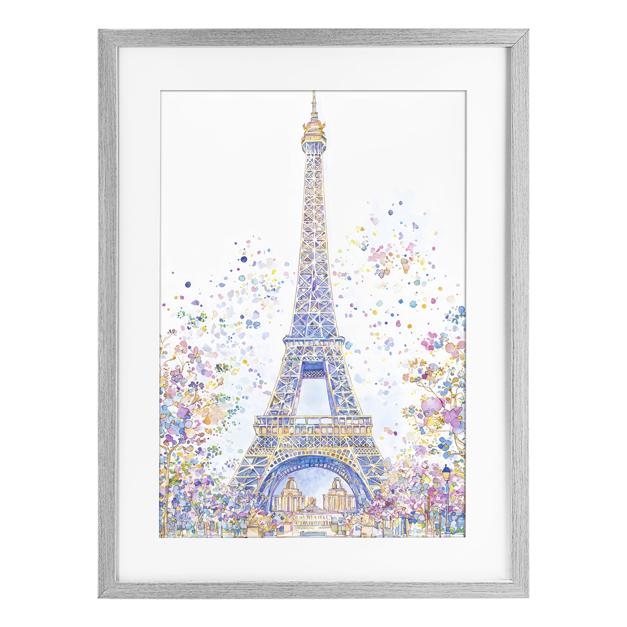 Stupell Industries Colorful Eiffel Tower Gray Framed Print Under Glass, design by Creative Studio