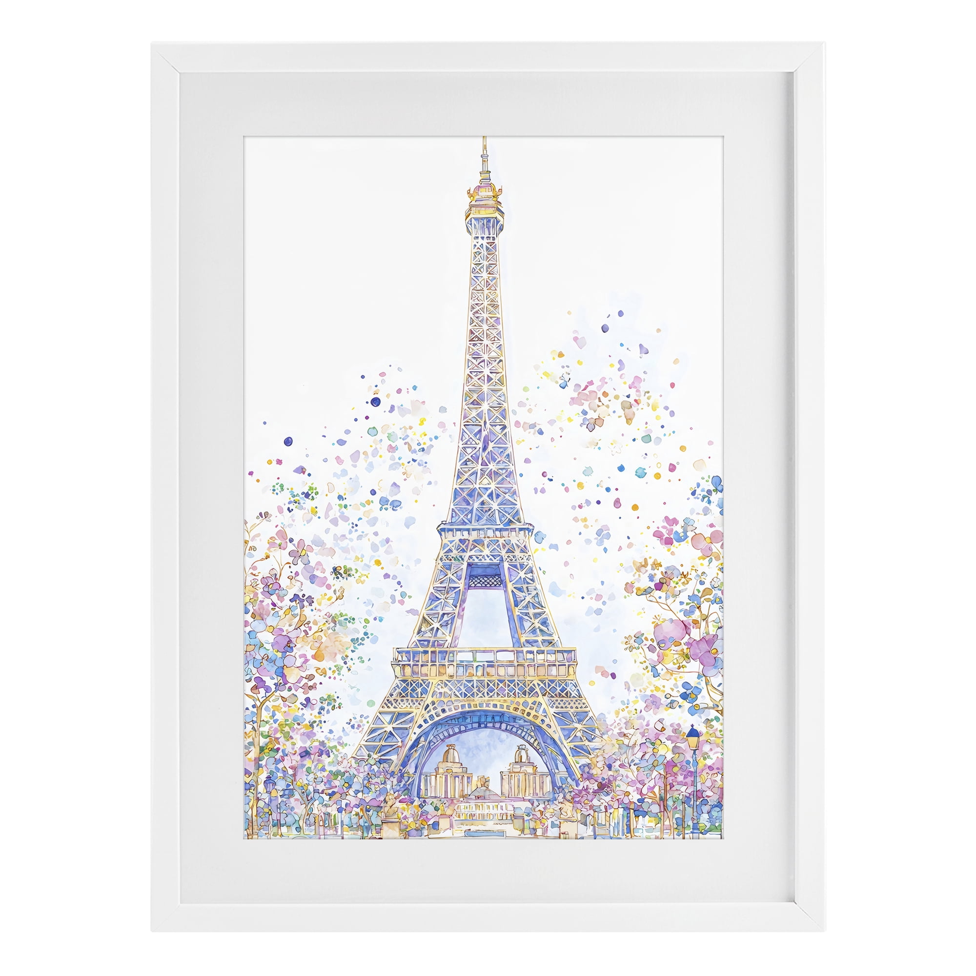 Stupell Industries Colorful Eiffel Tower White Framed Print Under Glass, design by Creative Studio
