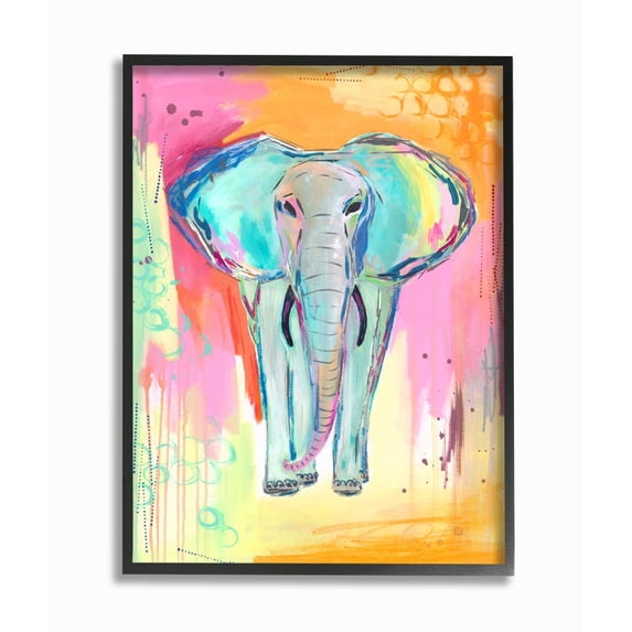 Stupell Industries Colorful Elephant with Abstract Pastel Background Framed Wall Art Design by Jennifer McCully, 16" x 20", Black Framed