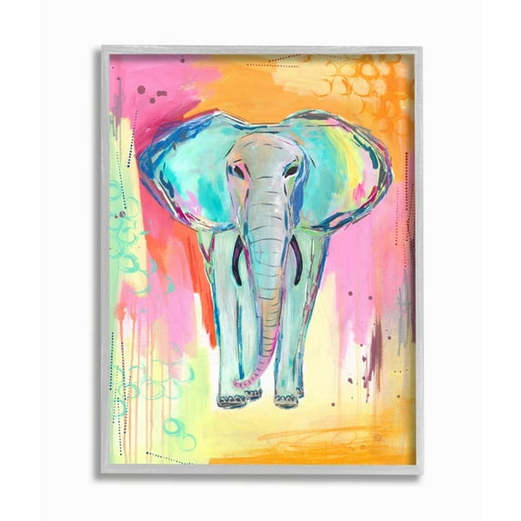 Stupell Industries Colorful Elephant with Abstract Pastel Background Framed Wall Art Design by Jennifer McCully, 16" x 20", Gray Framed