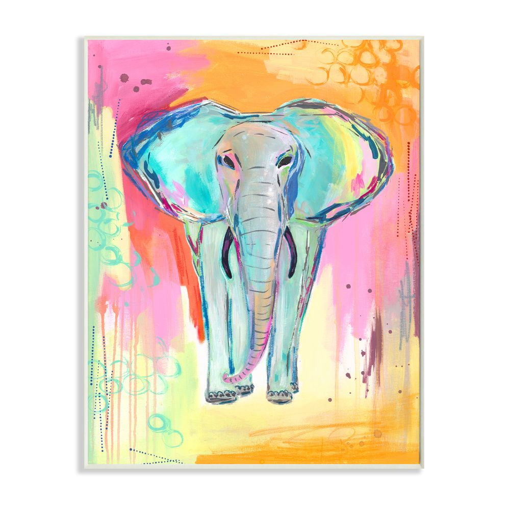 Stupell Industries Colorful Elephant with Abstract Pastel Background Graphic Art Unframed Art Print Wall Art, 13x19, by Jennifer McCully