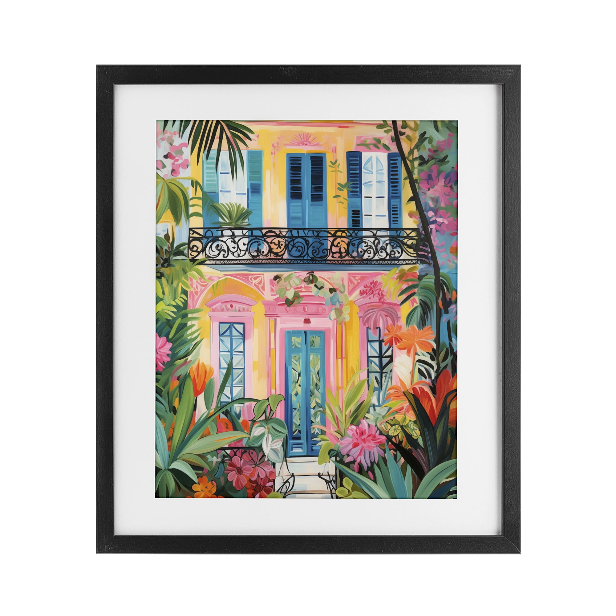 Stupell Industries Colorful Facade with Tropical Garden Black Framed Print Under Glass, design by LSR Design Studio