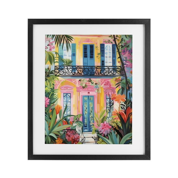Stupell Industries Eclectic Colorful Facade with Tropical Garden Black Framed Print Under Glass, 13 x 16, by LSR Design Studio