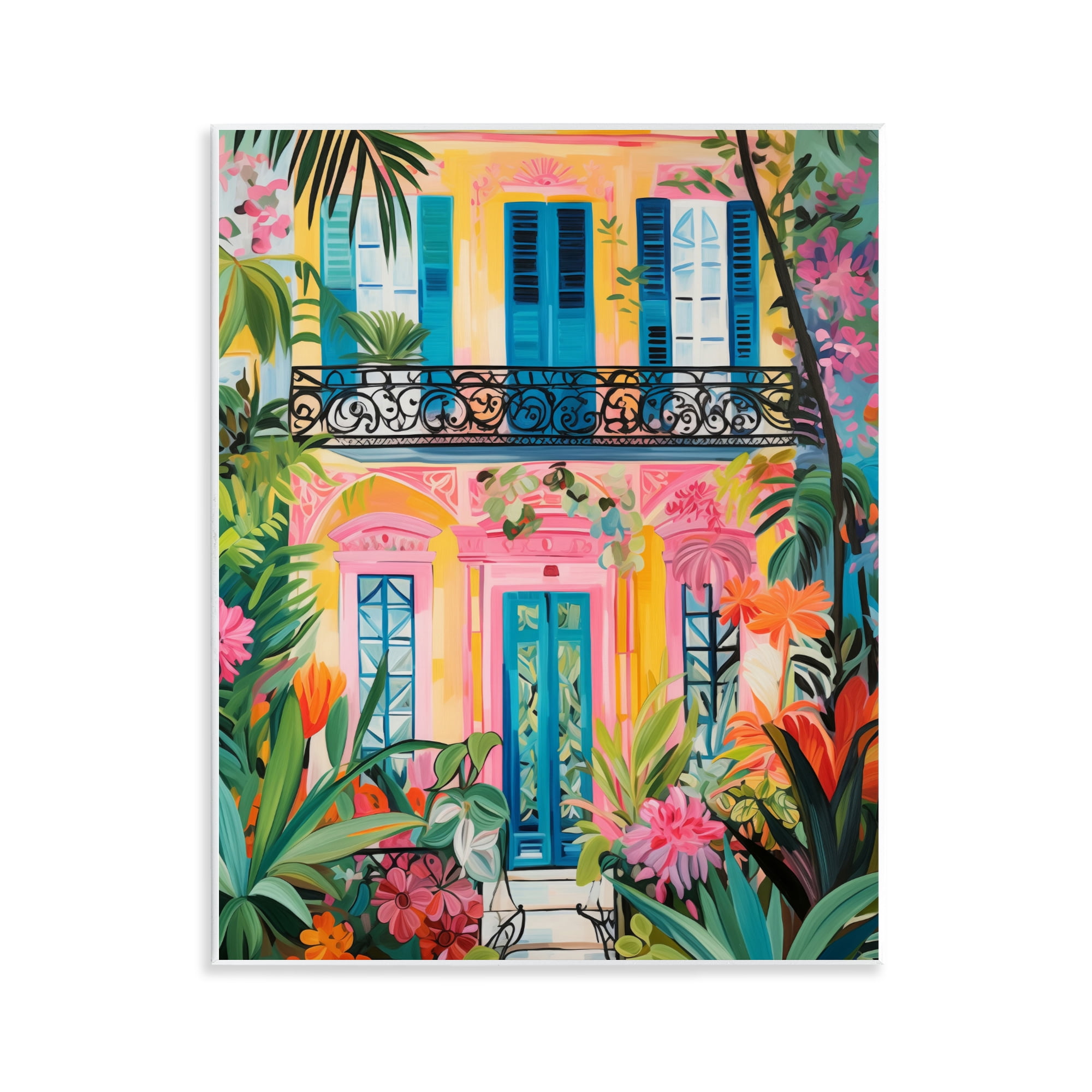 Stupell Industries Colorful Facade with Tropical Garden Wall Plaque Art, design by LSR Design Studio