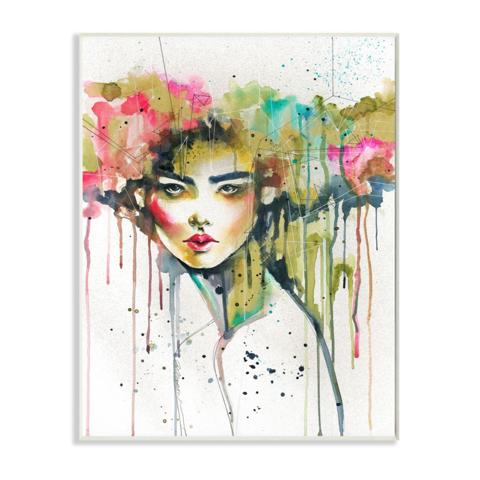 Stupell Industries Colorful Female Fashion Portrait Watercolor Crown Design by Elisaveta Stoilova