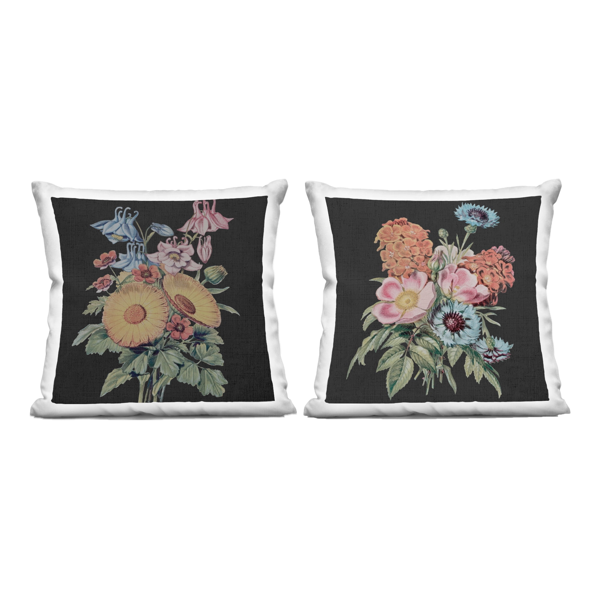 Stupell Industries Colorful Flower Bouquets on Black 2 Piece Decorative Printed Throw Pillow Set, design by Dan Meneely