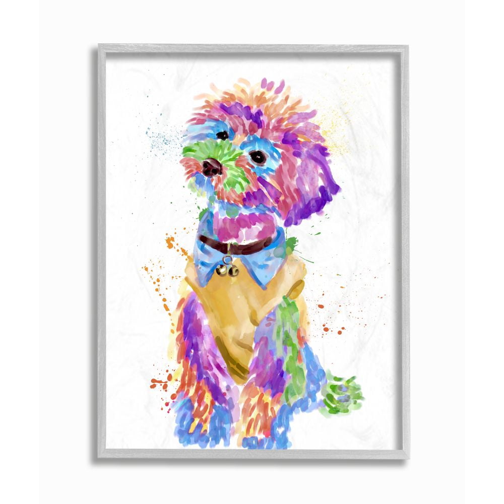 Stupell Industries Colorful Fun Pet Dog Portrait Stylish Bichon Design Framed Wall Art Design by Ziwei Li, 16" x 20", Gray Framed