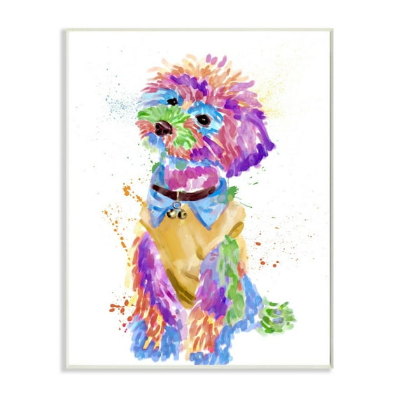 Stupell Industries Colorful Fun Pet Dog Portrait Stylish Bichon Design Wall Plaque Design by Ziwei Li