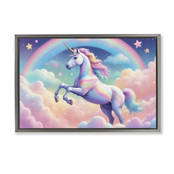 Stupell Industries Colorful Galaxy Unicorn Gray Framed Floater Canvas Wall Art, design by Creative Studio