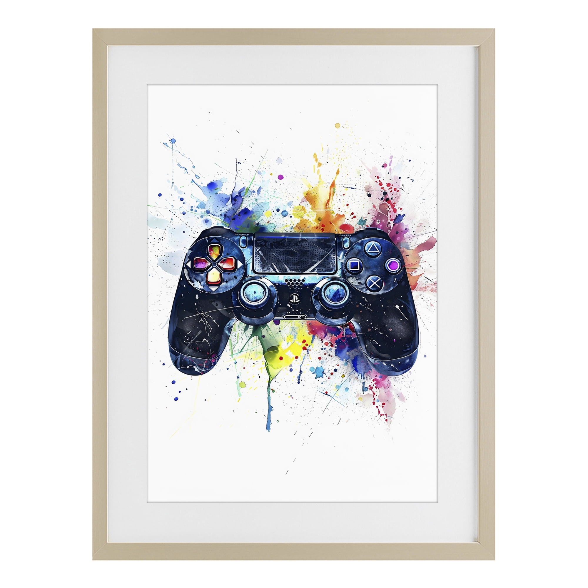 Stupell Industries Colorful Gaming Controller Splatter Birch Framed Print Under Glass, design by Creative Studio