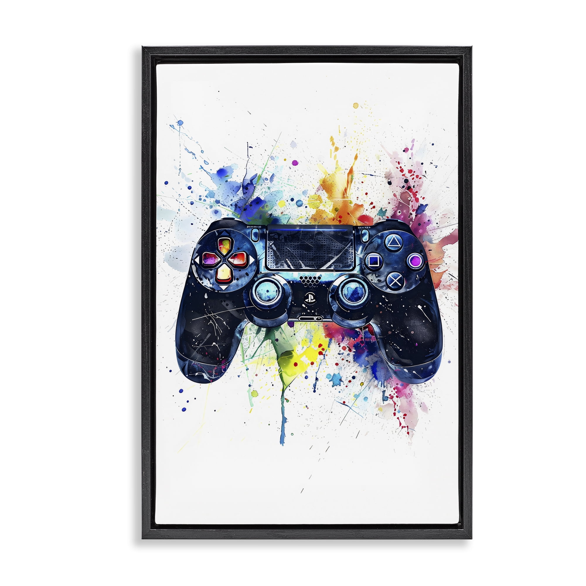 Stupell Industries Colorful Gaming Controller Splatter Black Framed Floater Canvas Wall Art, design by Creative Studio