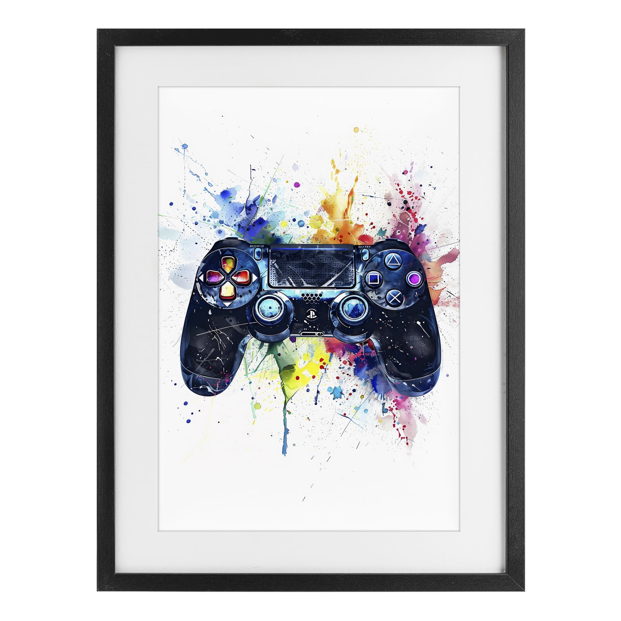 Stupell Industries Colorful Gaming Controller Splatter Black Framed Print Under Glass, design by Creative Studio