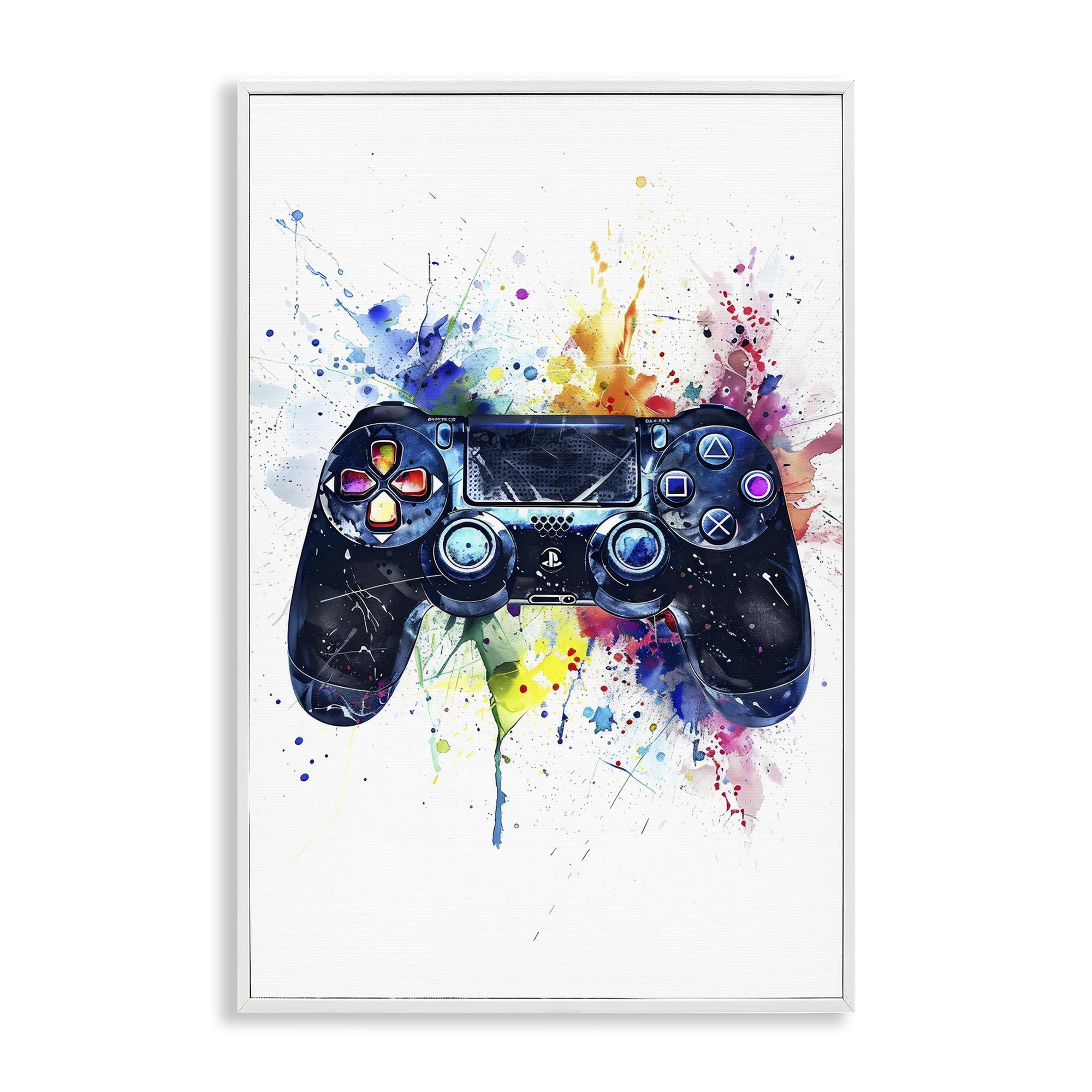 Stupell Industries Colorful Gaming Controller Splatter White Framed Giclee Art, design by Creative Studio