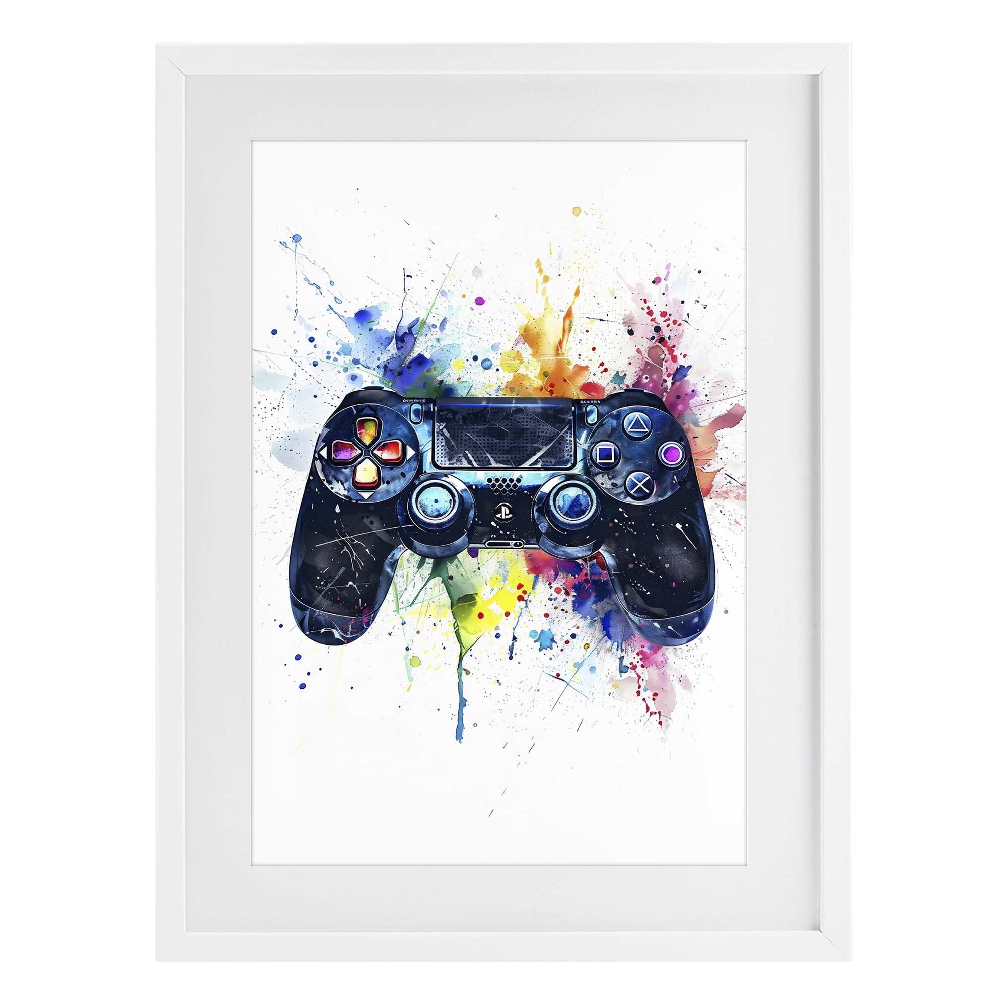 Stupell Industries Colorful Gaming Controller Splatter White Framed Print Under Glass, design by Creative Studio