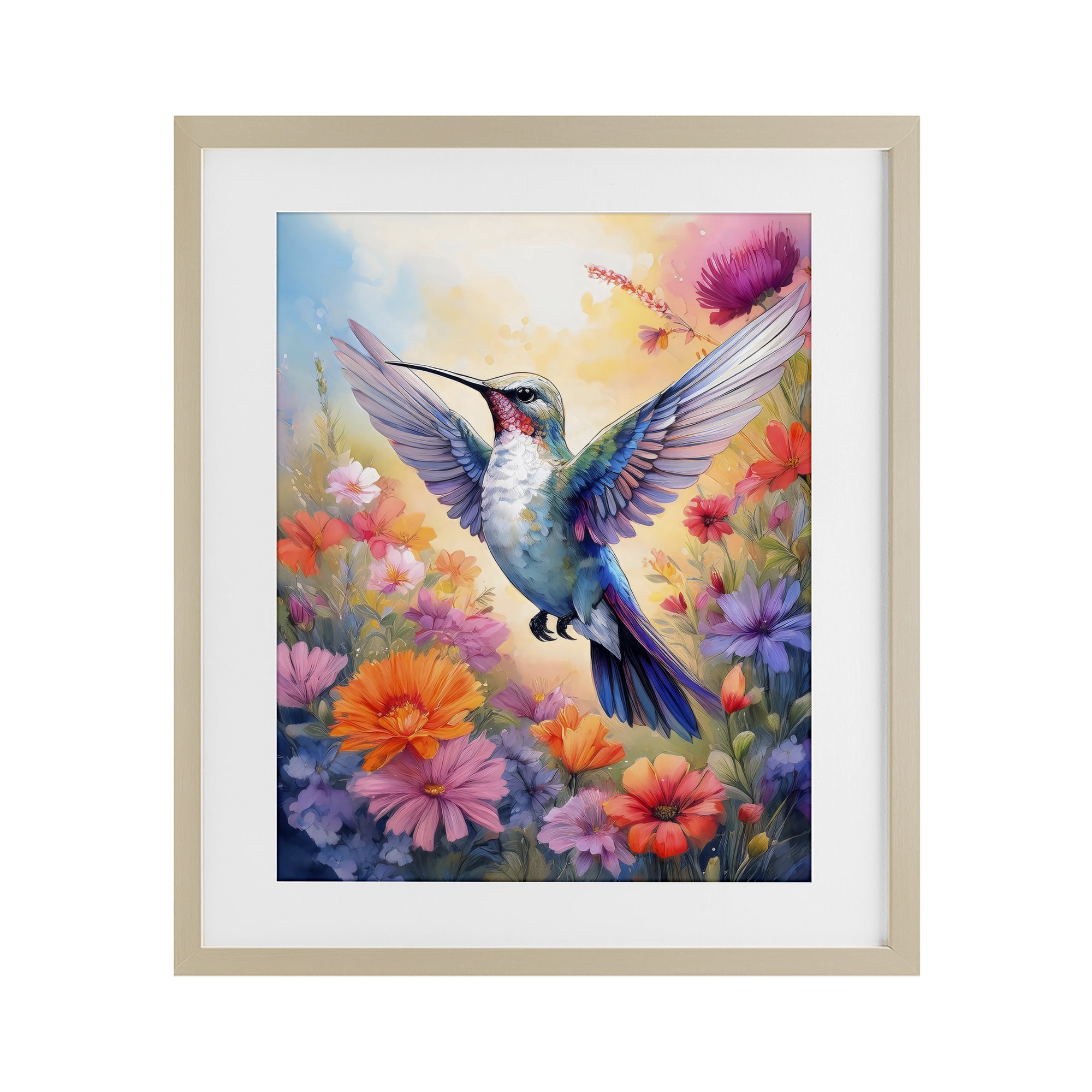 Stupell Industries Colorful Hummingbird in Bloom Birch Framed Print Under Glass, design by Creative Studio