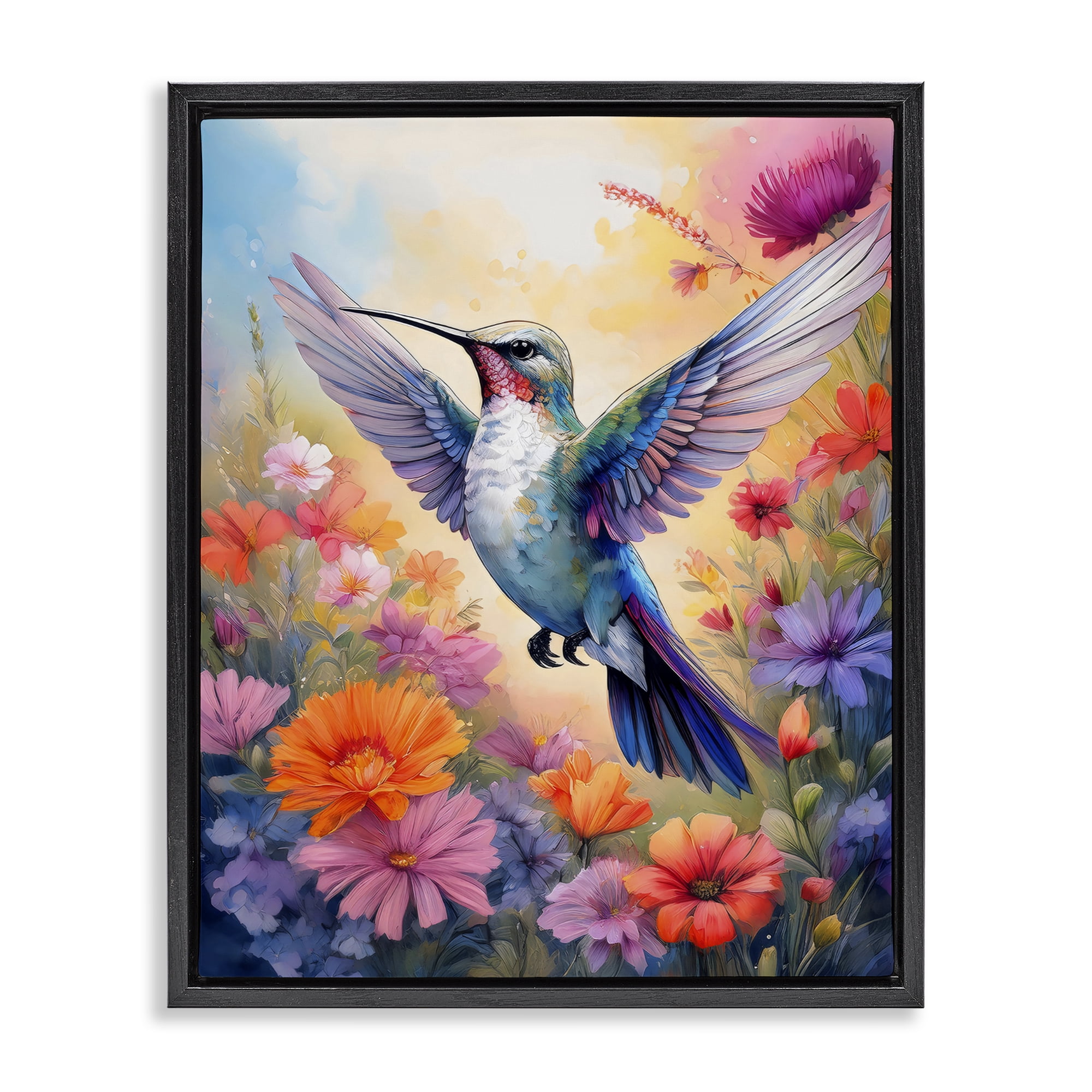Stupell Industries Colorful Hummingbird in Bloom Black Framed Floater Canvas Wall Art, design by Creative Studio