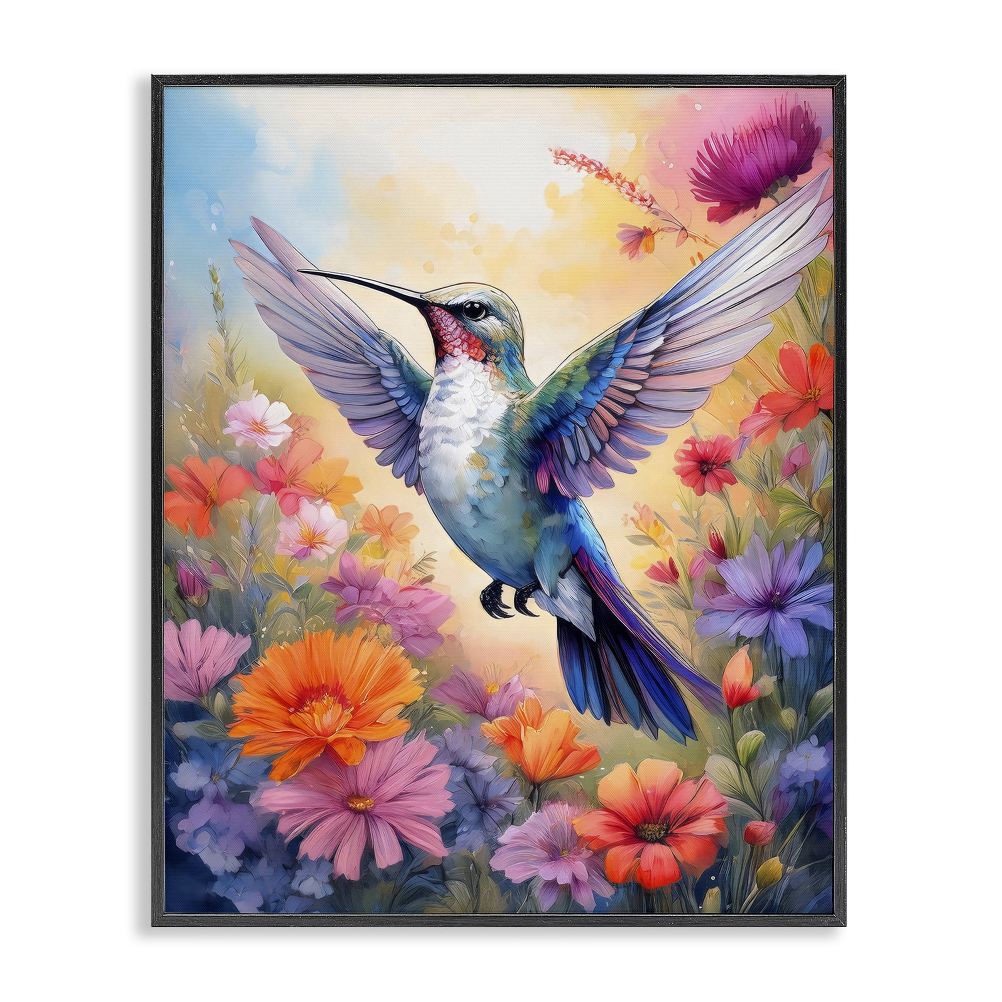 Stupell Industries Colorful Hummingbird in Bloom Black Framed Giclee Art, design by Creative Studio