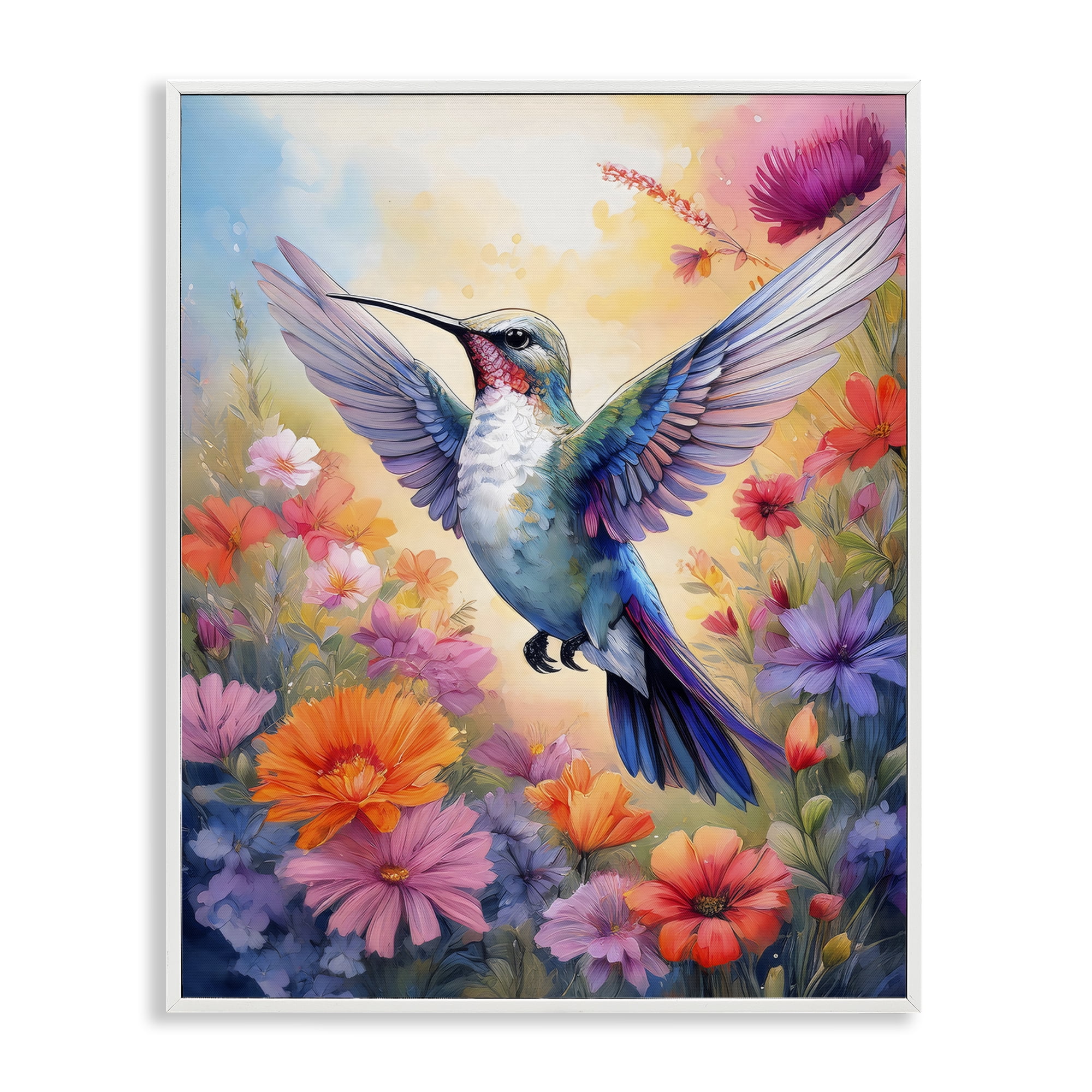 Stupell Industries Colorful Hummingbird in Bloom White Framed Giclee Art, design by Creative Studio