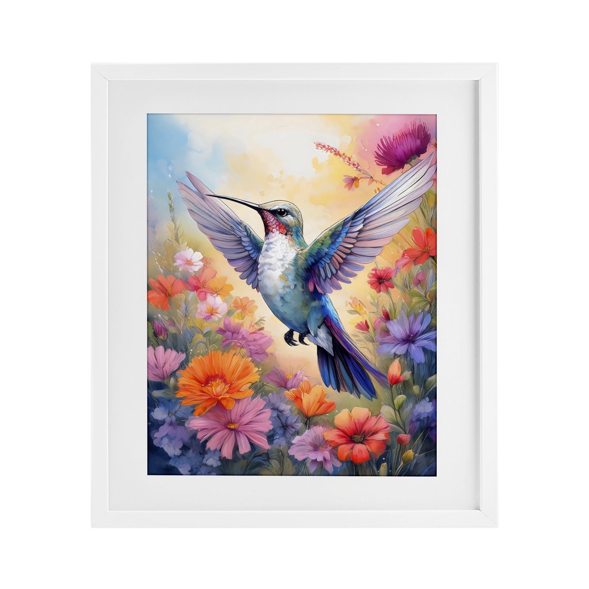 Stupell Industries Colorful Hummingbird in Bloom White Framed Print Under Glass, design by Creative Studio