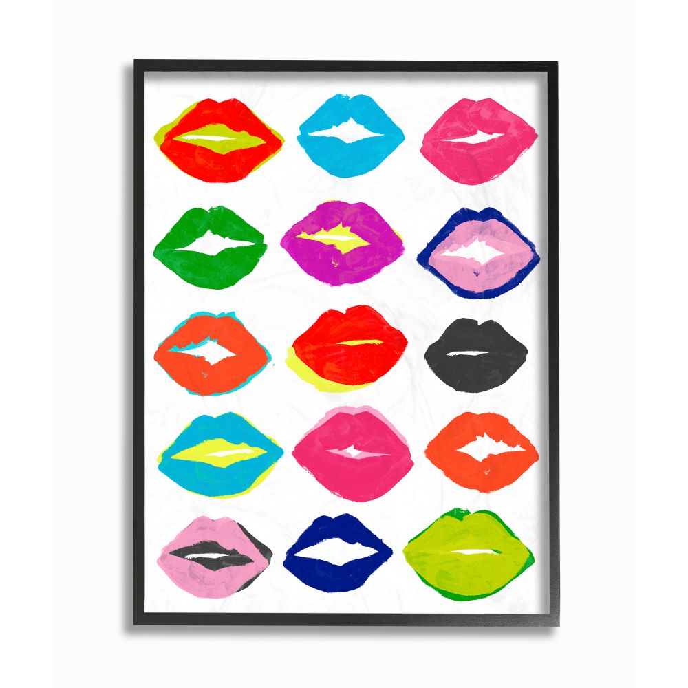 Stupell Industries Colorful Kiss Fashion Designer Pattern Painting Framed Giclee Texturized Art by June Erica Vess
