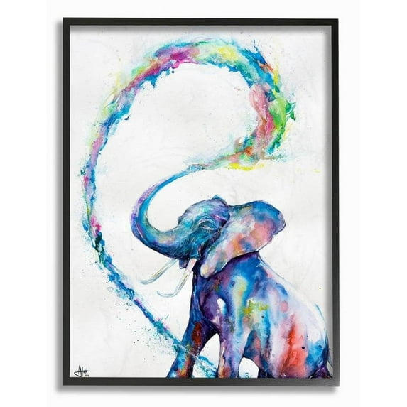 Stupell Industries Colorful Large Abstract Elephant Animal Watercolor Painting Framed Wall Art by Marc Allante