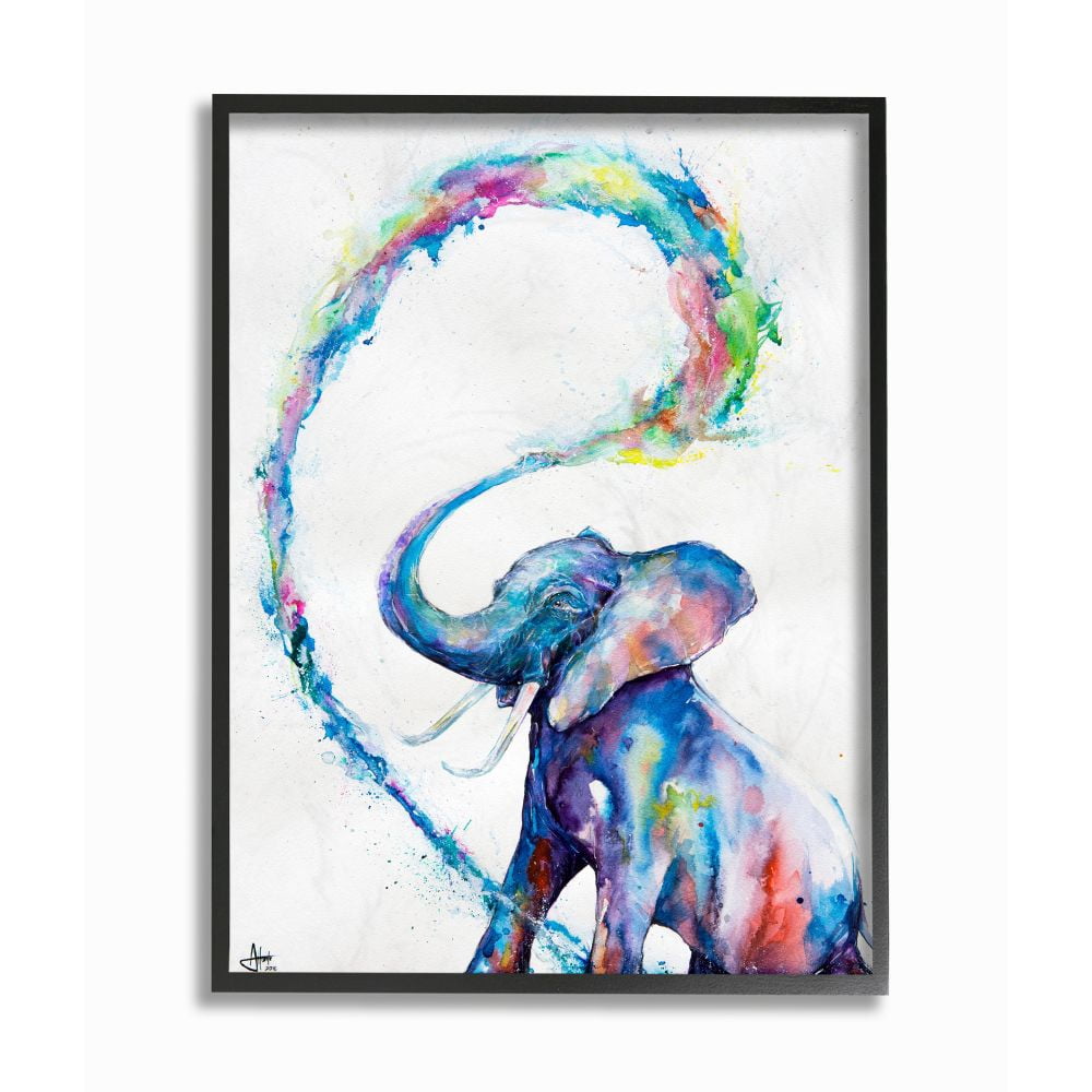 Stupell Industries Colorful Large Abstract Elephant Animal Watercolor Painting Framed Wall Art by Marc Allante