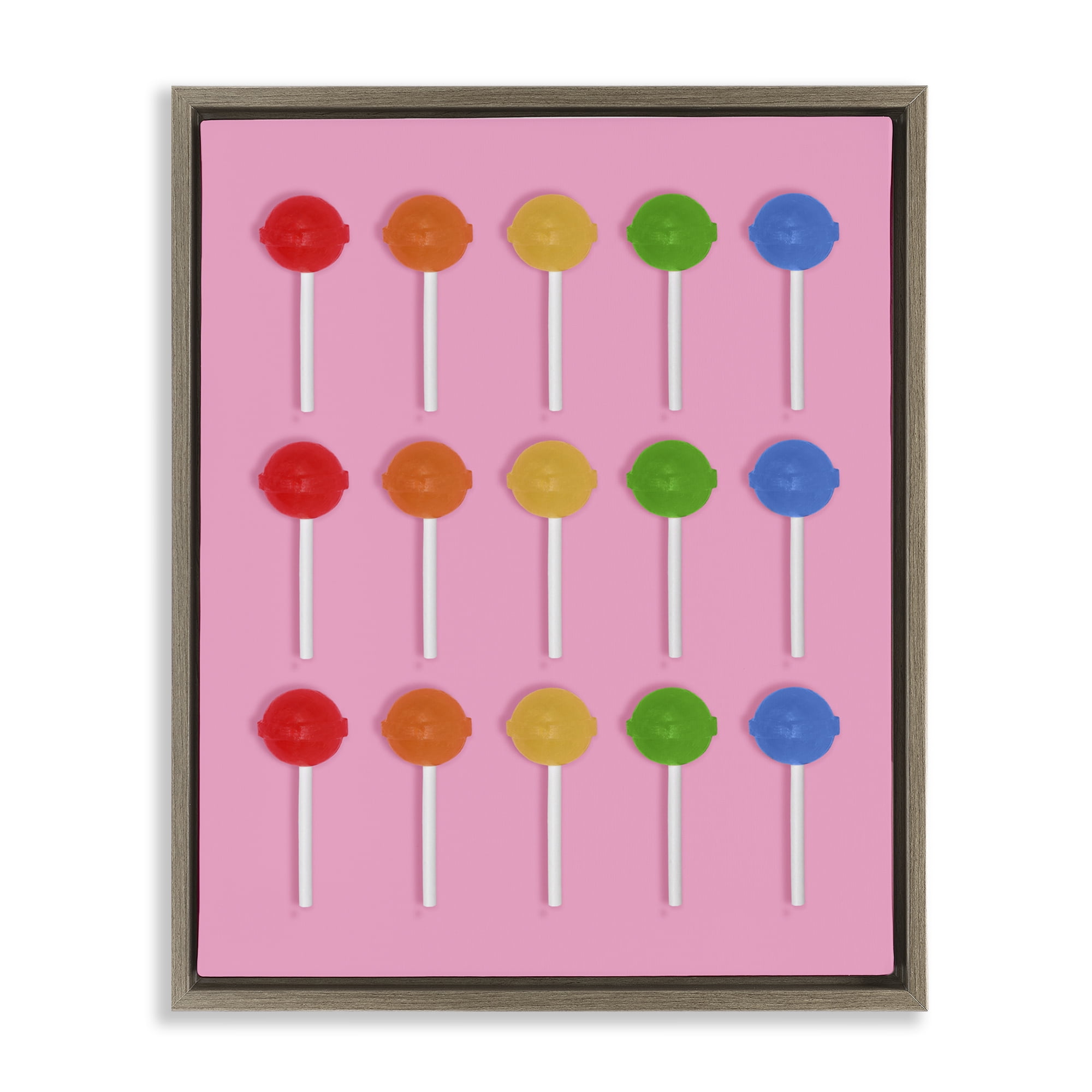 Stupell Industries Colorful Lollipop Grid Brown Framed Floater Canvas Wall Art, design by LISH Creative