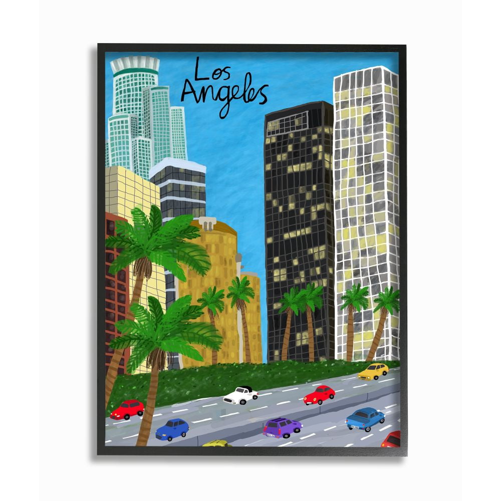 Stupell Industries Colorful Los Angeles California Architecture Vibrant Landmarks Framed Wall Art Design by Carla Daly, 24" x 30", Black Framed