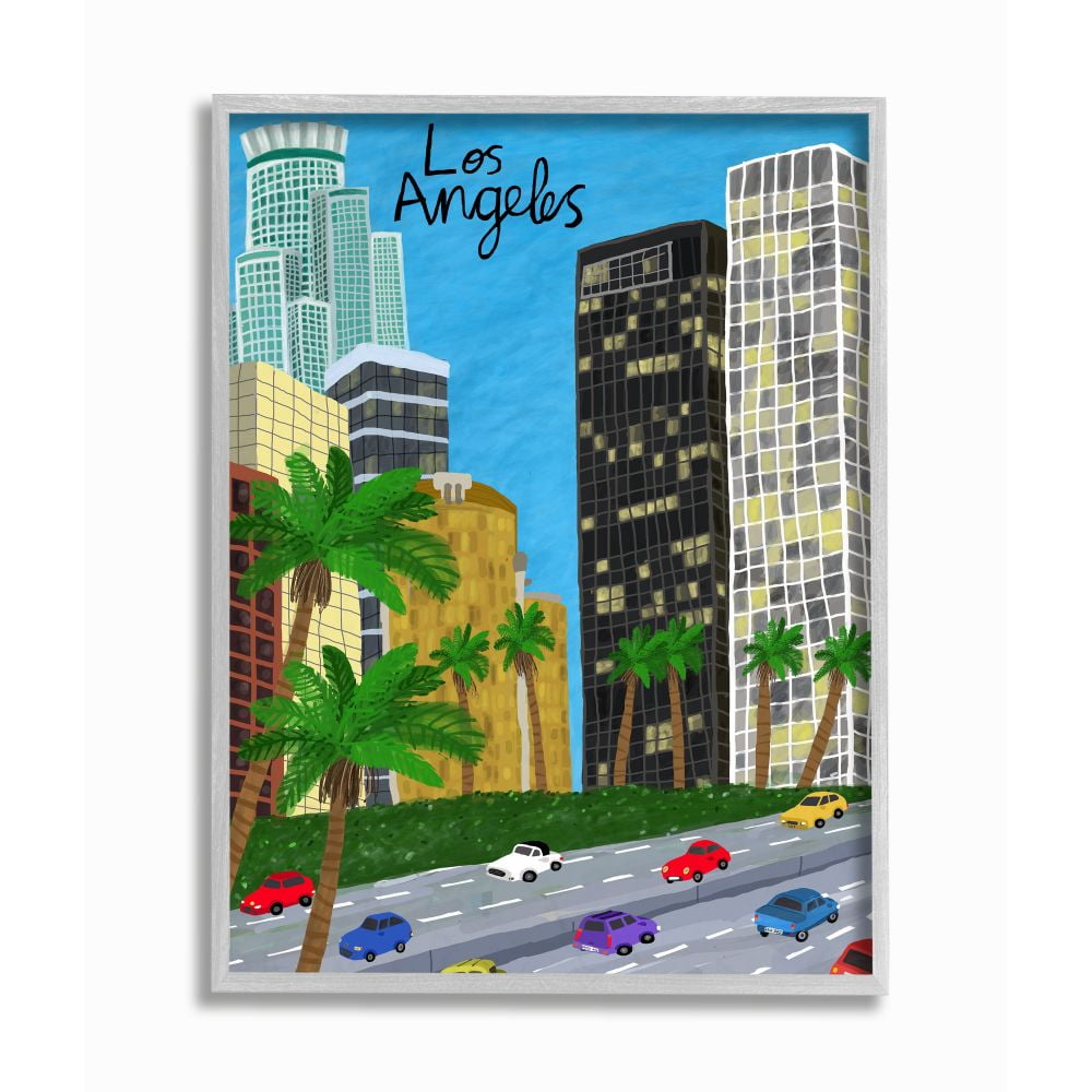 Stupell Industries Colorful Los Angeles California Architecture Vibrant Landmarks Town & City Painting Gray Framed Art Print Wall Art, 11 x 14