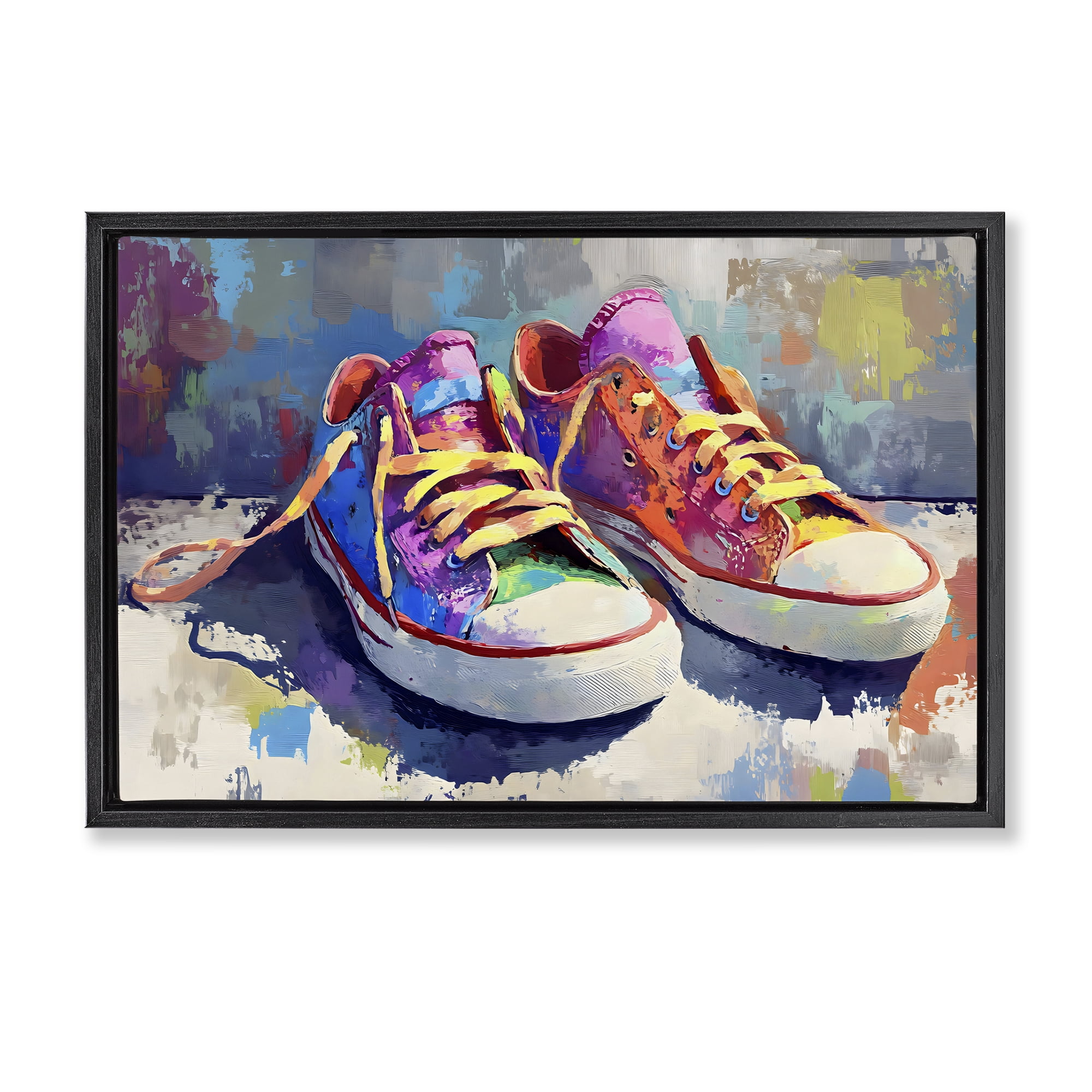Stupell Industries Colorful Low Top Sneakers Black Framed Floater Canvas Wall Art, design by Creative Studio