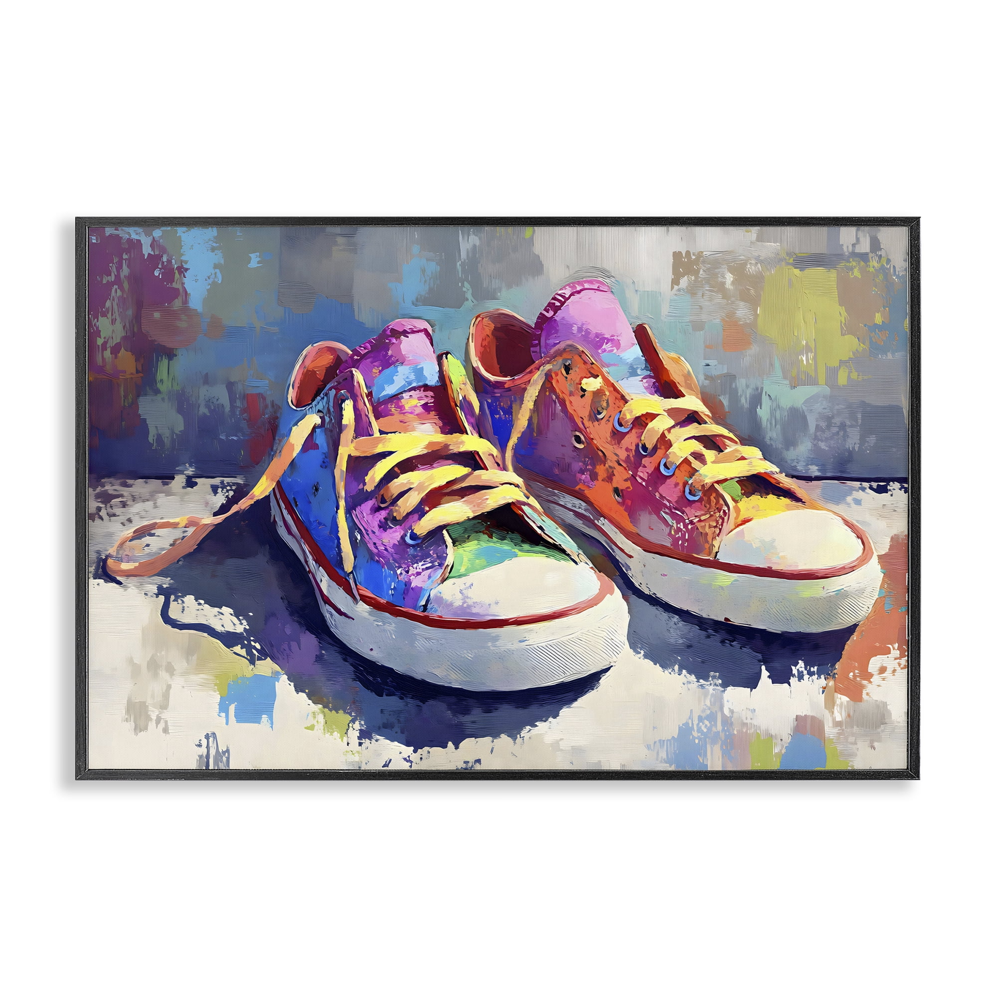 Stupell Industries Colorful Low Top Sneakers Black Framed Giclee Art, design by Creative Studio