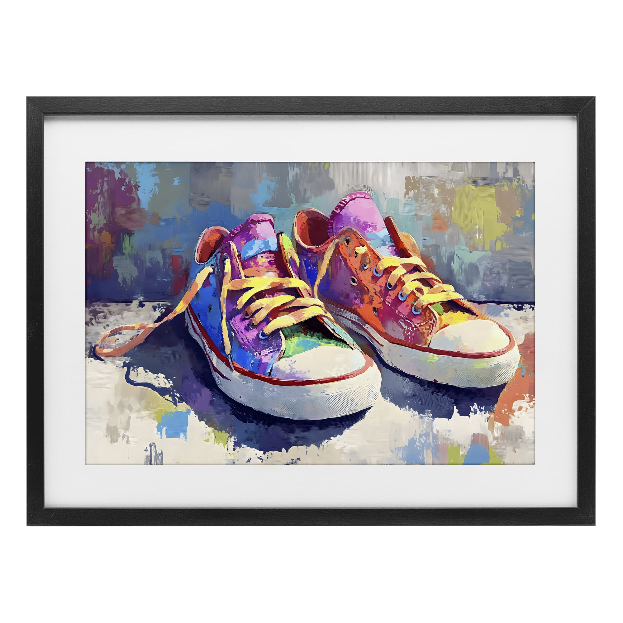 Stupell Industries Colorful Low Top Sneakers Black Framed Print Under Glass, design by Creative Studio