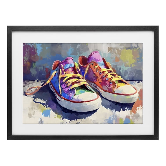 Stupell Industries Modern Colorful Low Top Sneakers Black Framed Print Under Glass, 20 x 14, by Creative Studio